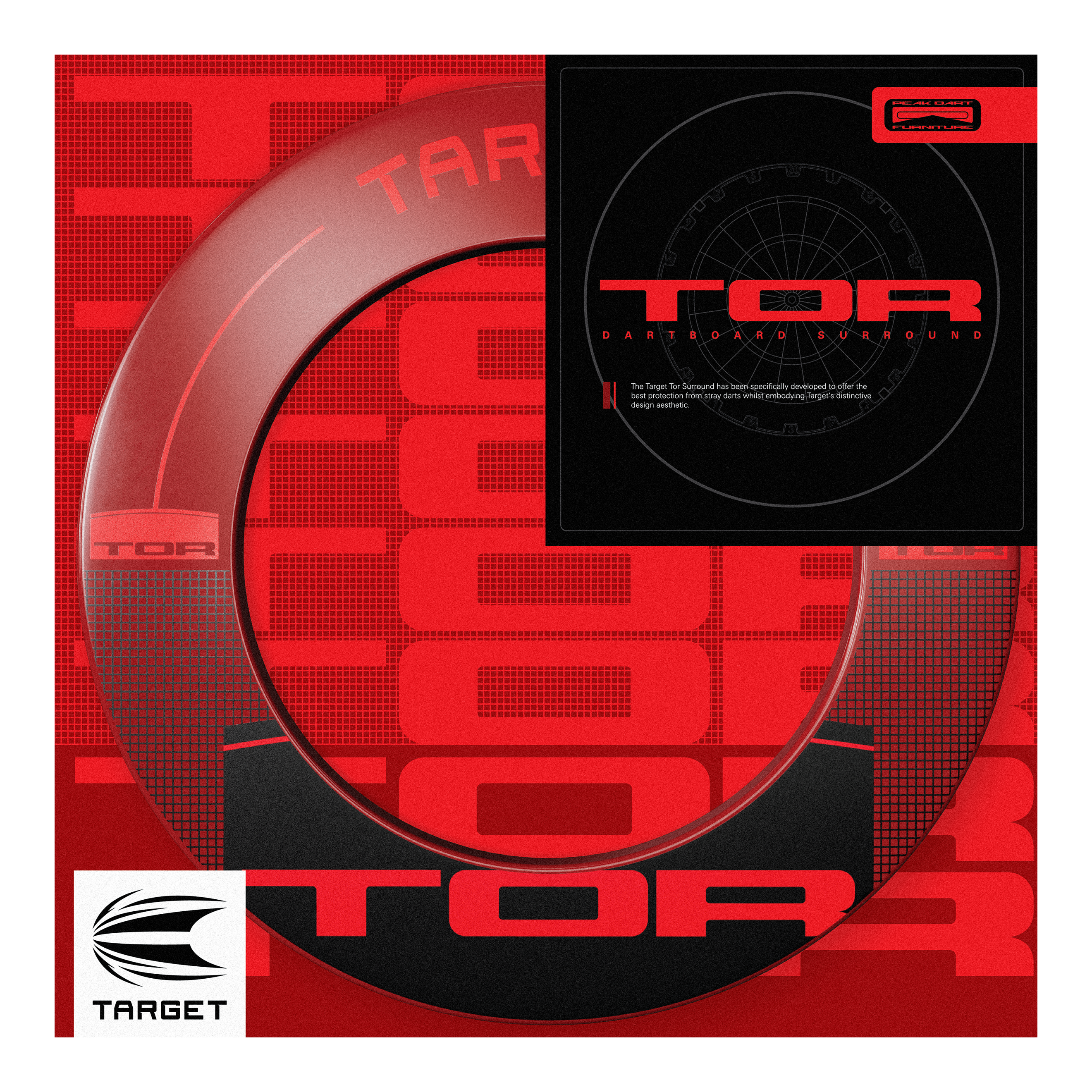 Target TOR Surround Das Produkt Target TOR Surround wird von der Seite gezeigt. Die Umrandung ist rund und gleichmäßig.