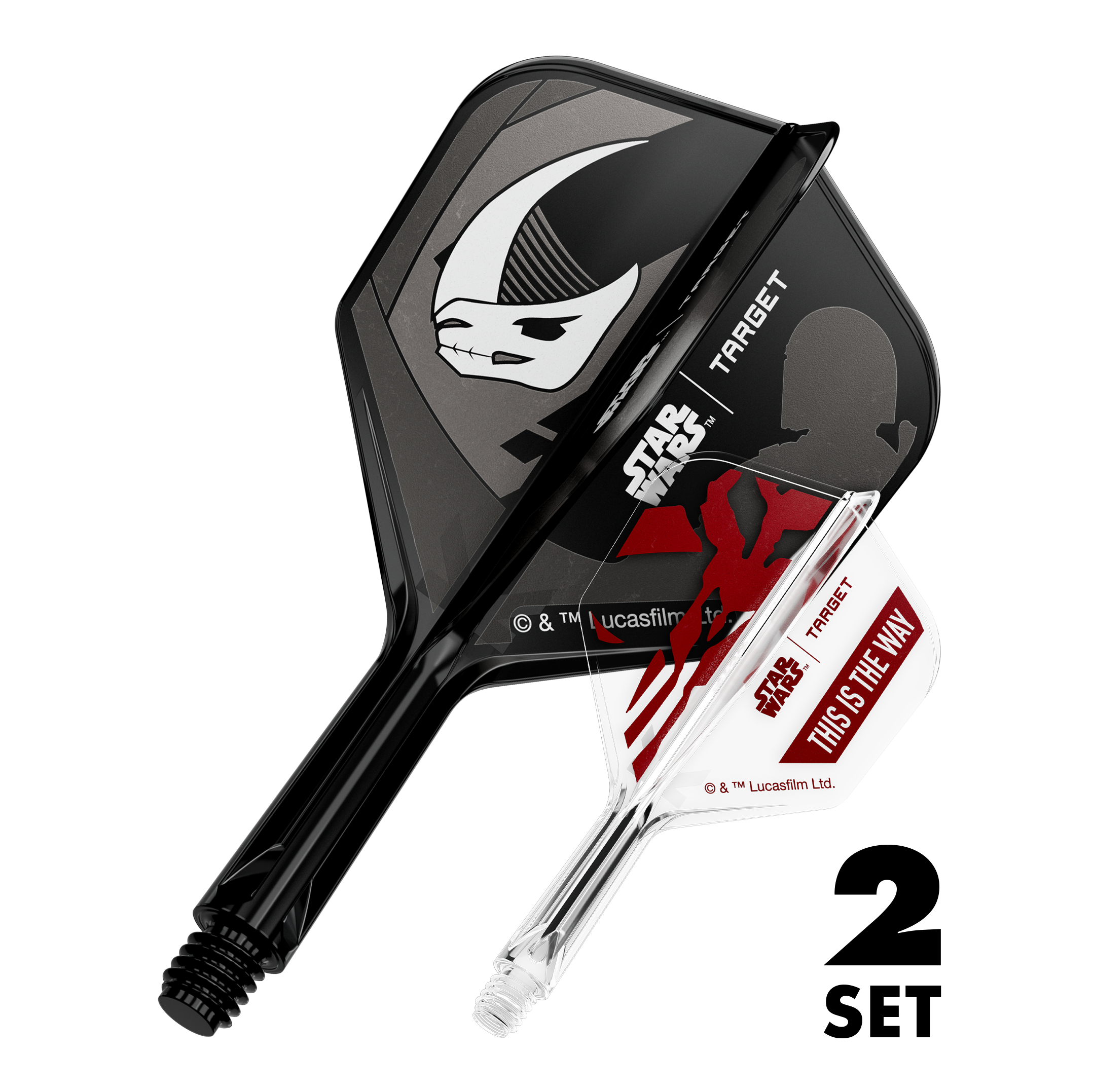 Target Star Wars K-Flex Set Mandalorian No6 Flights Zwei Dart-Flügel-Sets mit Mandalorianer-Design, bekannt aus Star Wars. Die Flights sind 19 mm groß und für Dartpfeile geeignet.