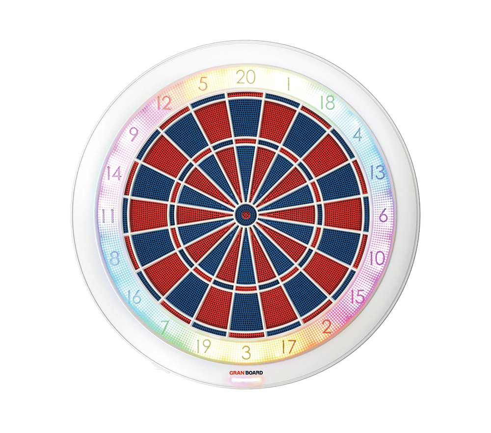 Das Bild zeigt das GranBoard 132 Elektronisches Dartboard mit Hybrid Pro Dartboardständer. Es handelt sich um ein Dartboard-Set, das für Spieler entwickelt wurde.