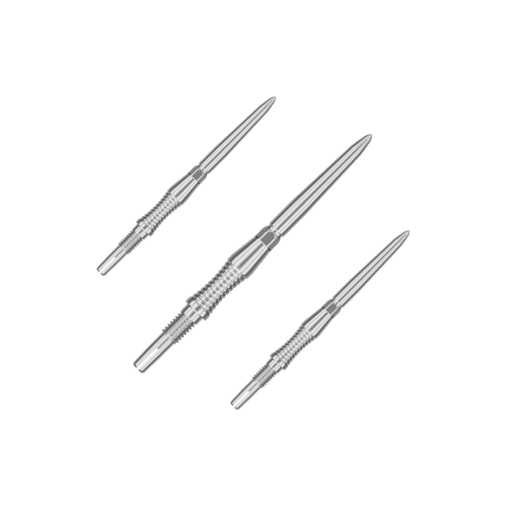 Target Swiss Point Dart Tips Signature RST - Silver Das Bild zeigt ein Produkt mit dem Dateinamen 340300_Target_Swiss_Point_Dartspitzen_Signature_RST_Silber_30mm_1Set. Es scheint sich um ein Set silberner Dartspitzen mit 30 mm Länge zu handeln.