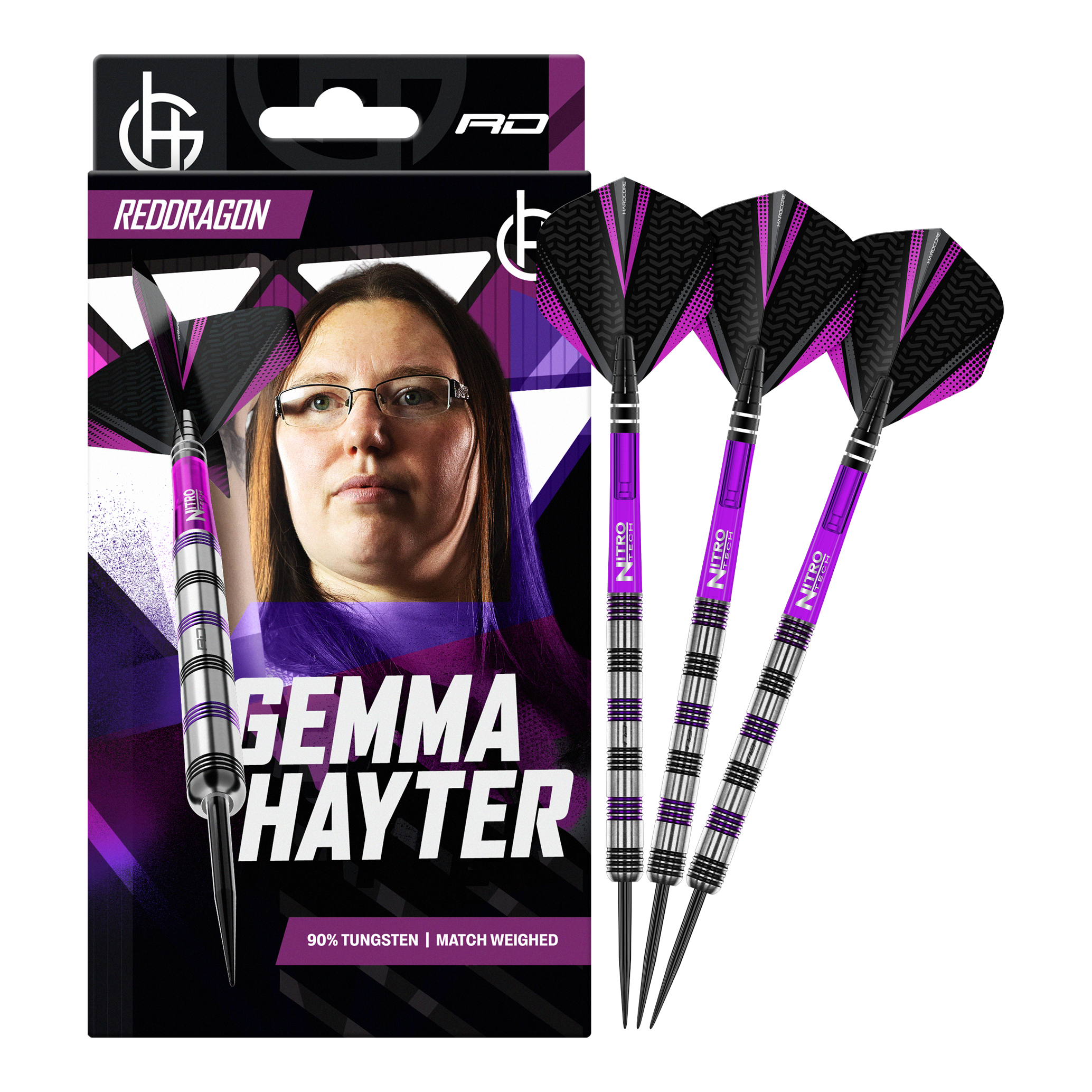Red Dragon Gemma Hayter steel darts - 22g Dieses Bild zeigt die Red Dragon Gemma Hayter Steeldarts - 22g in ihrer vollen Länge. Die Darts sind speziell für Präzision und Kontrolle entwickelt.