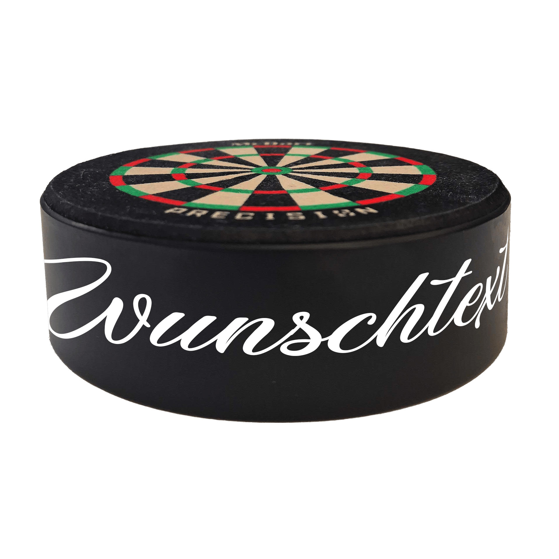 McDart Precision Mini Dartboard with custom text Abgebildet ist ein Produkt mit dem Dateinamen 765_McDart_Mini_Precision_Dartboard_Darthalter_2_WeatherSunday. Es handelt sich wahrscheinlich um ein Dartboard oder Zubehör.