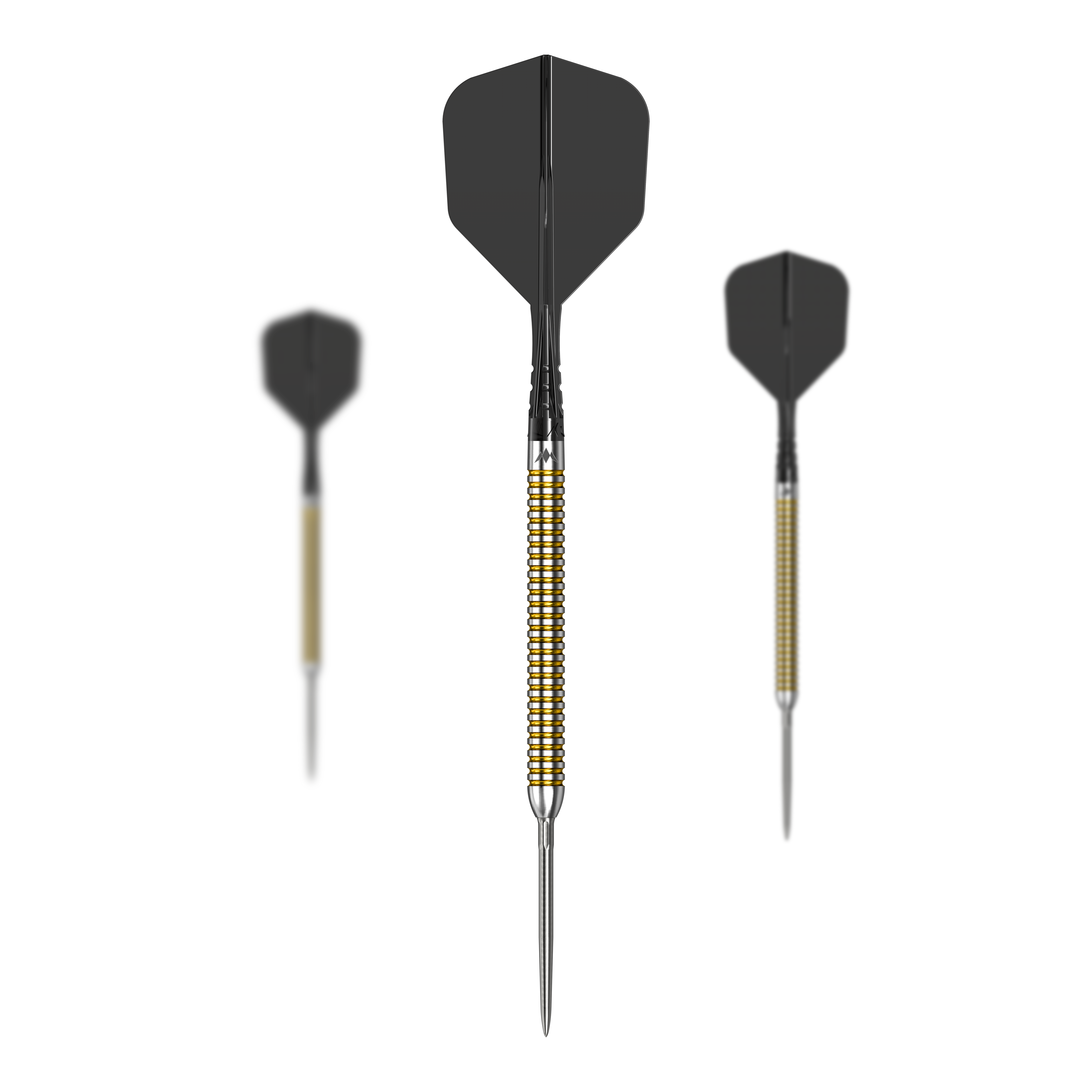 Dies ist ein Produktfoto von Mission Mike De Decker V2 R2.5 Steeldarts. Die Darts werden im Set dargestellt.