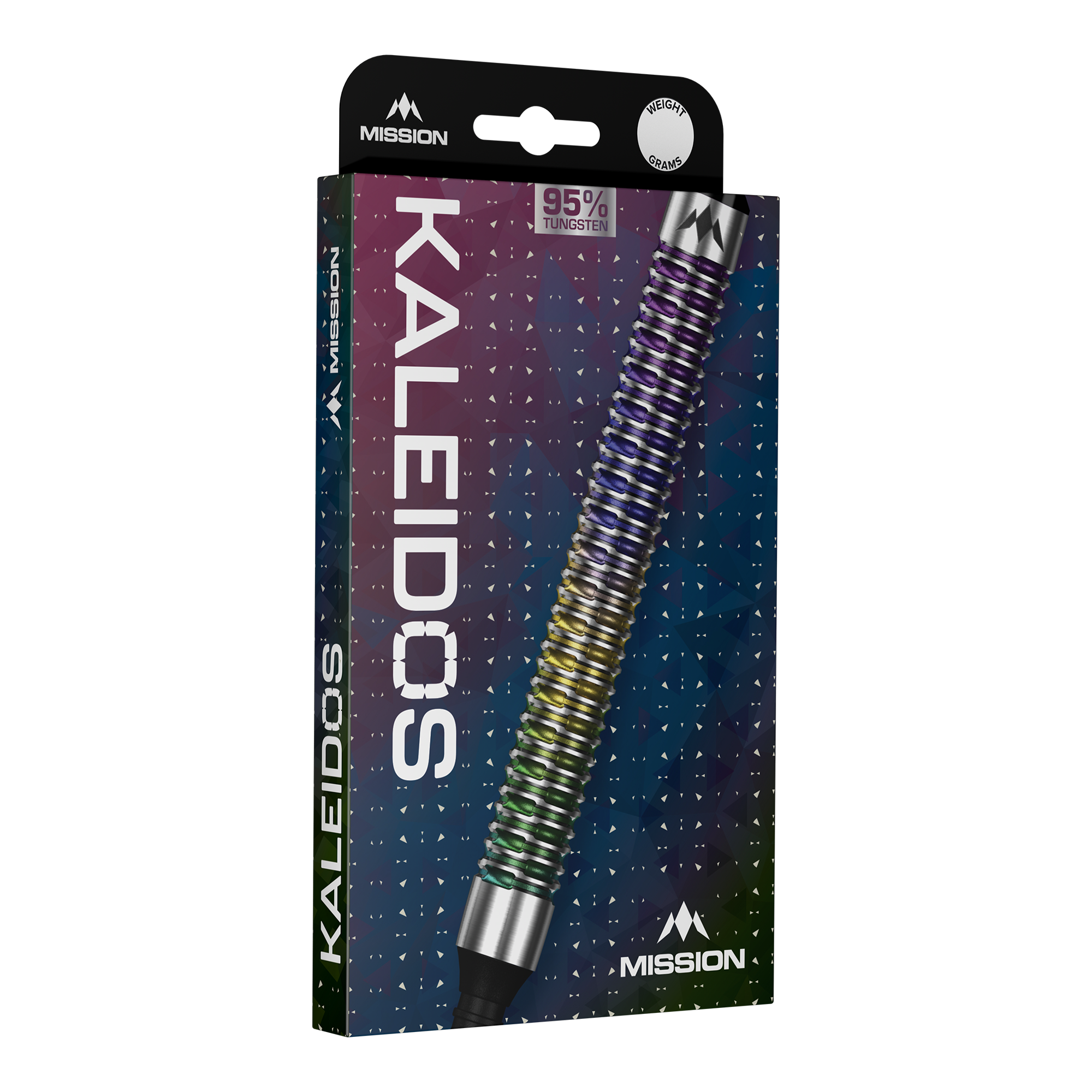 Mission Kaleidos Softdarts - 19g sind auf diesem Bild abgebildet. Diese Darts bieten eine gute Kontrolle beim Werfen.