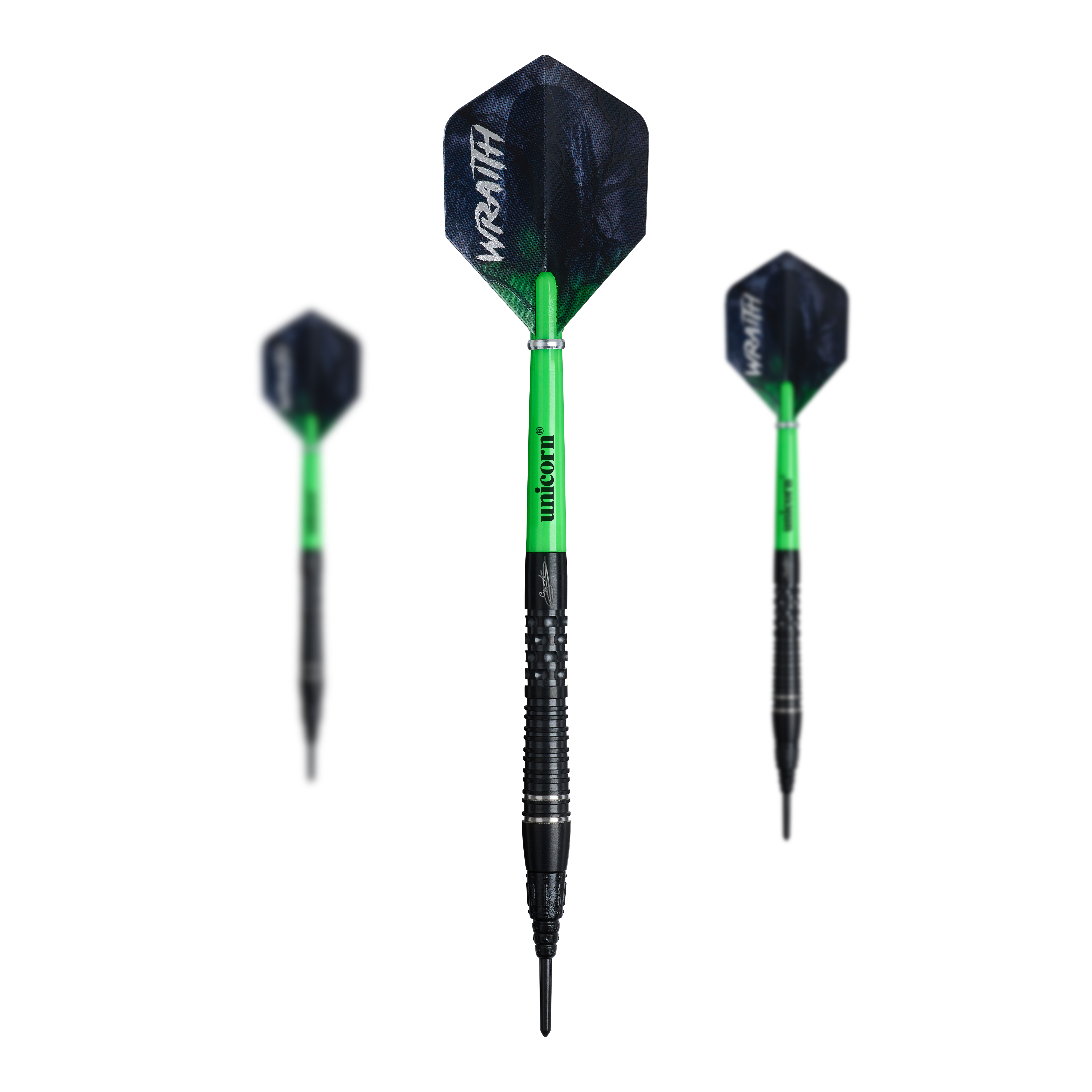 Unicorn Wraith Gary Anderson Phase 6 Soft Darts - 20g Das Bild zeigt ein Set der Unicorn Wraith Gary Anderson Phase 6 Softdarts mit 20g Gewicht. Das Set ist vollständig abgebildet.