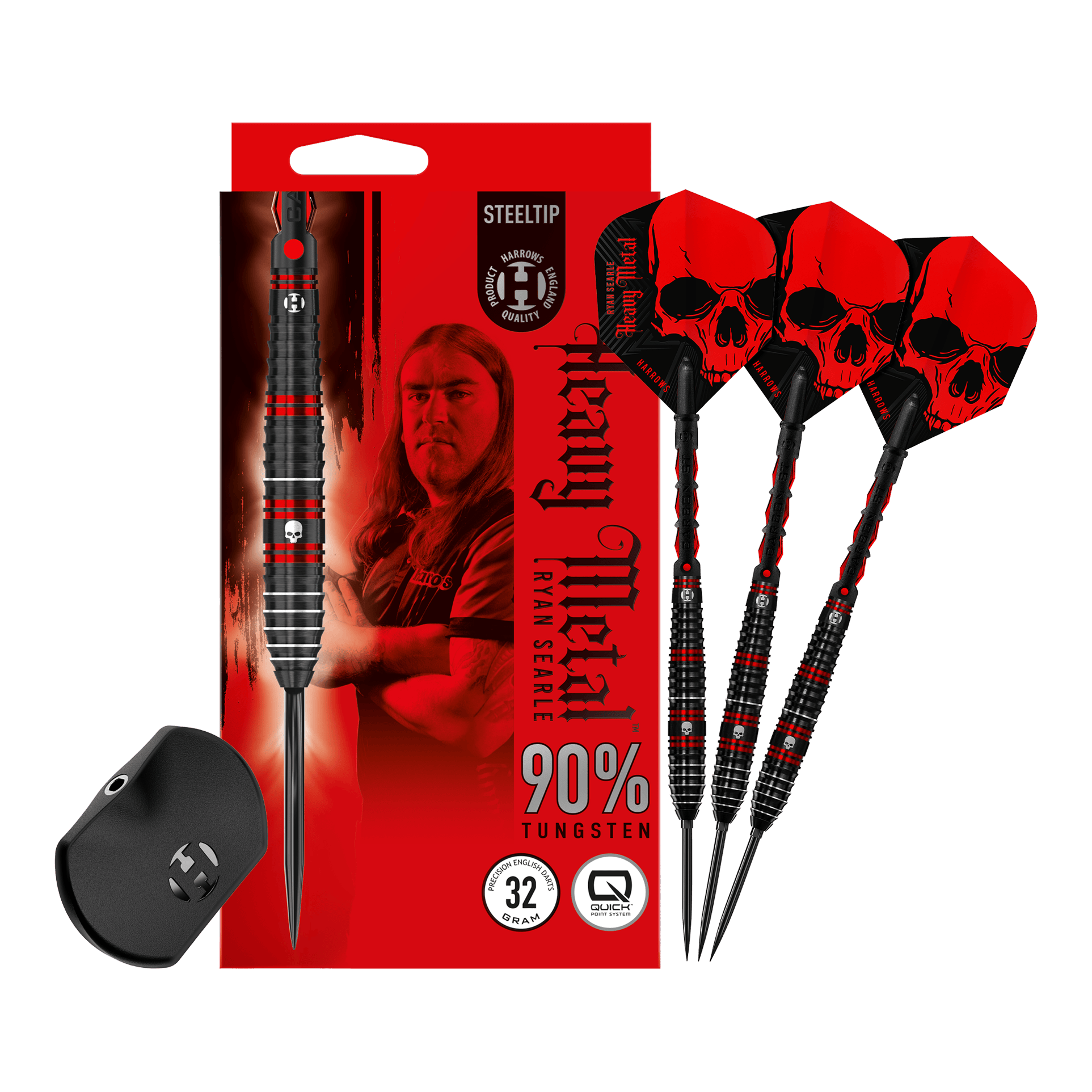 Abgebildet ist ein Harrows Ryan Searle 90% Steeldarts Quick Point Steeldart. Es handelt sich um einen hochwertigen Steeldart.