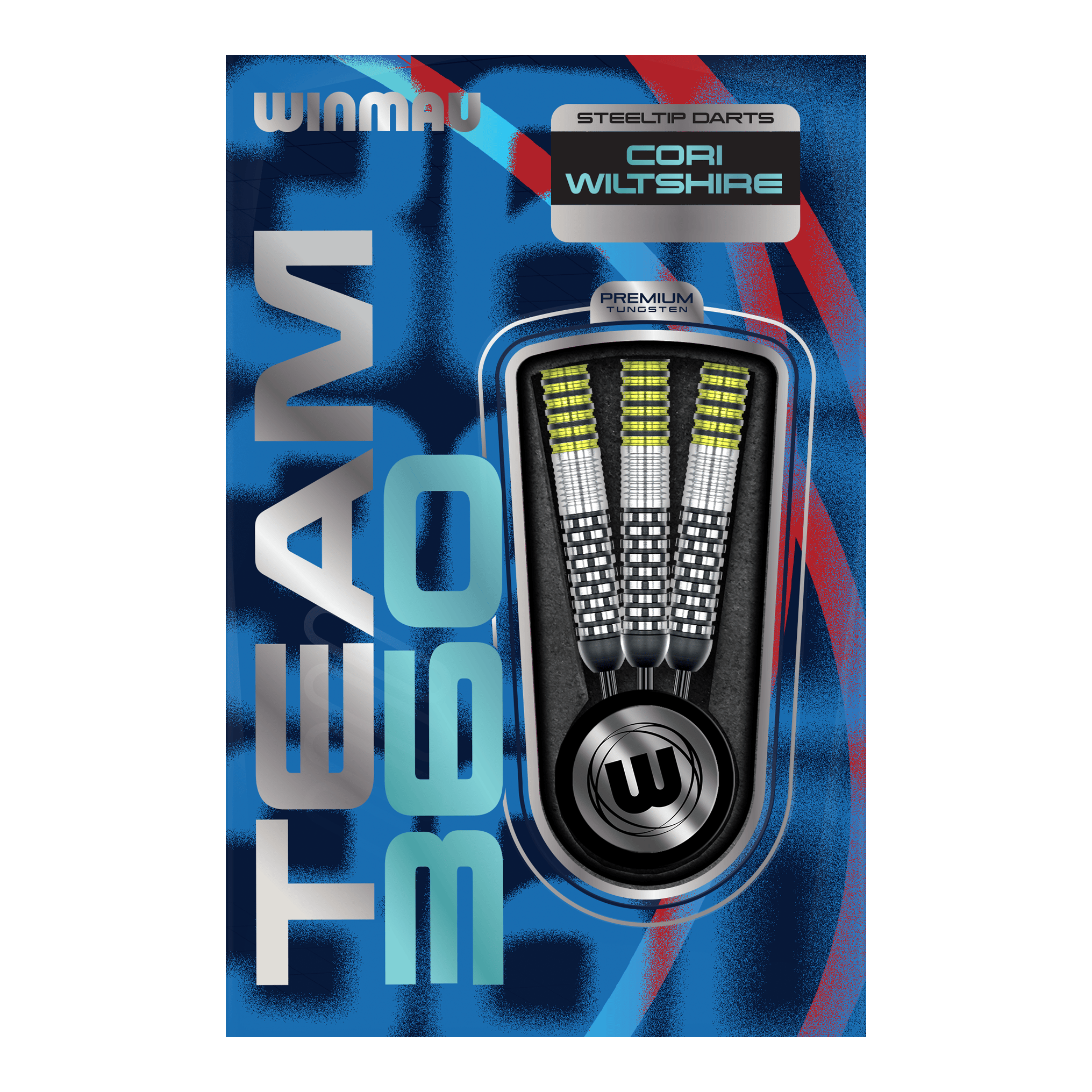 Winmau Team 360 Cori Wiltshire Steel Darts - 24g Gezeigt werden die Winmau Team 360 Cori Wiltshire Steeldarts, 24g schwer. Die Darts bieten hervorragende Kontrolle und Präzision beim Spielen.