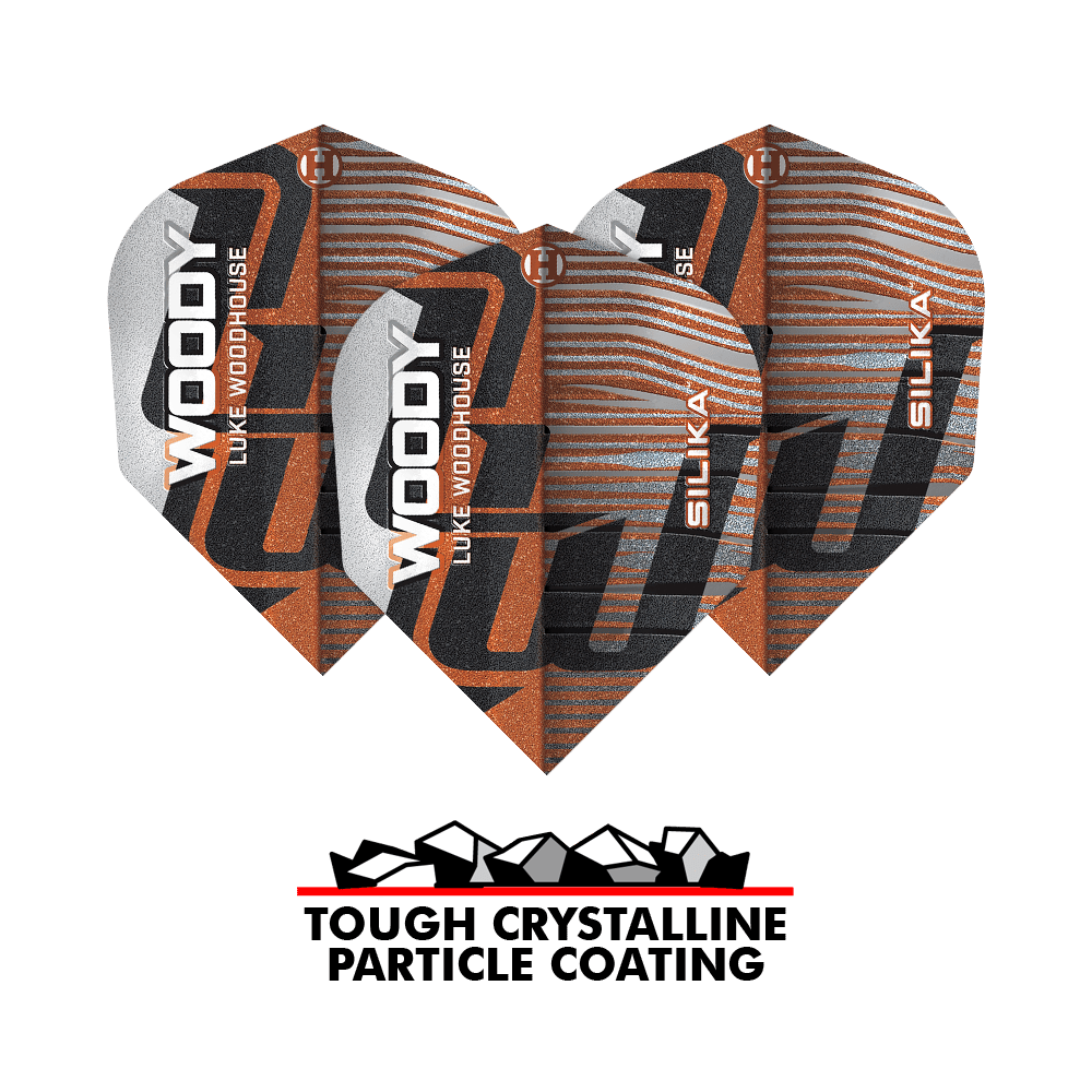 Harrows Silika Luke Woodhouse Series 3 No6 Flights ist auf diesem Bild zu sehen. Es handelt sich um einen Flight für Dartpfeile.