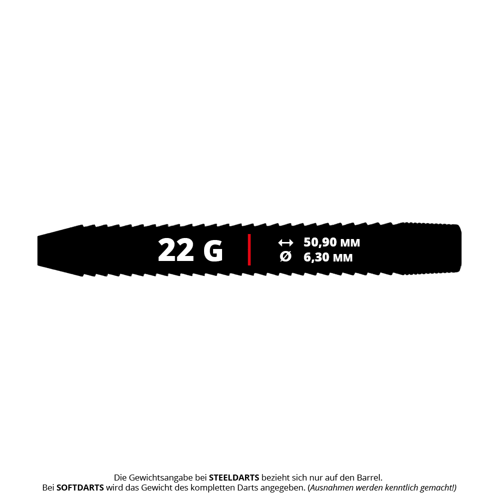 McDart Shark 3 steel dart barrels - 22g Das Bild zeigt die McDart Shark 3 Steeldart-Barrels - 22g. Die Abbildung hebt das Design und das Gewicht der Barrels hervor.