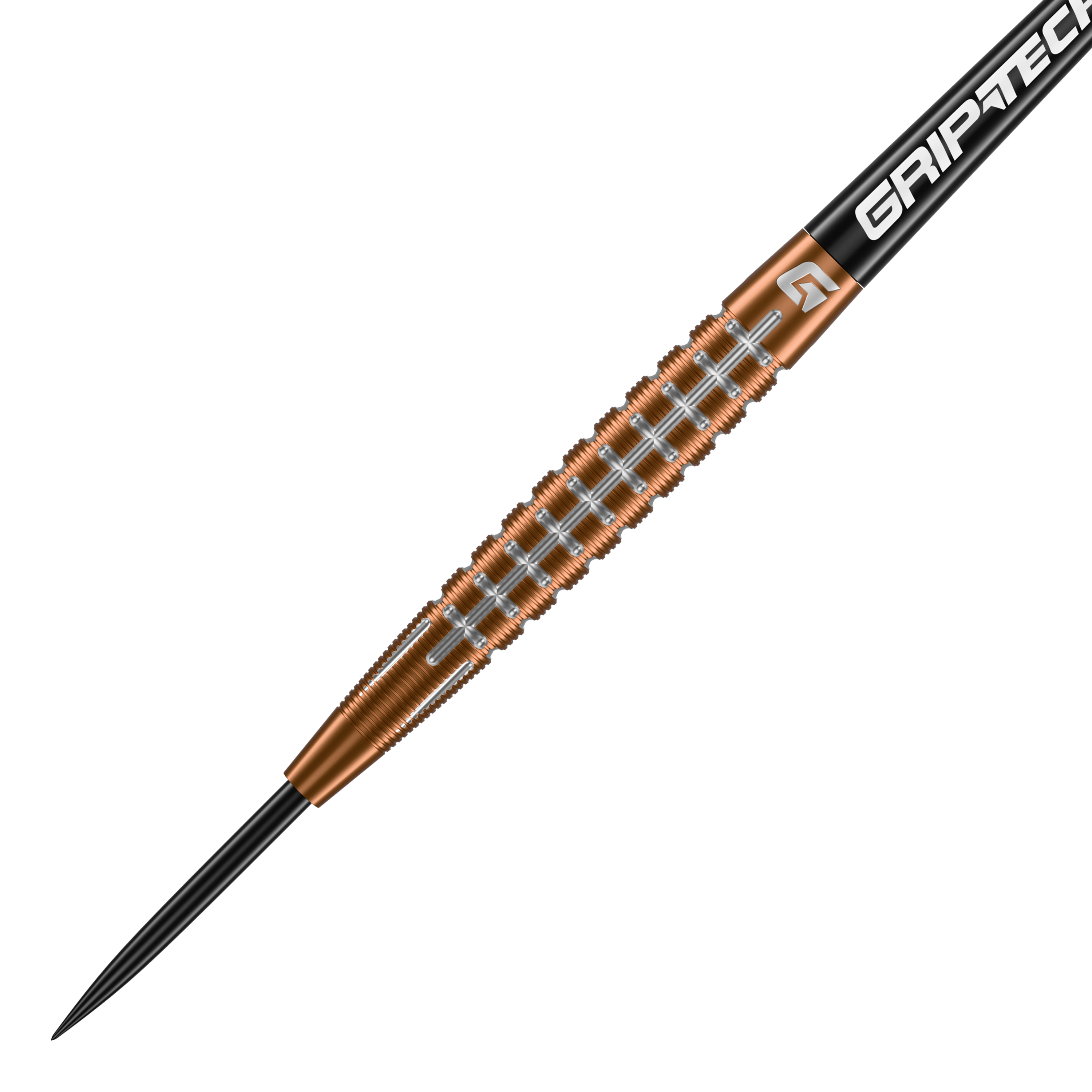 GOAT Quarterback V1 Tungsten Steel Darts Das Bild zeigt einen GOAT Quarterback V1 Tungsten Steeldart. Der Dart hat einen goldenen, geriffelten Schaft und eine schwarze Spitze.