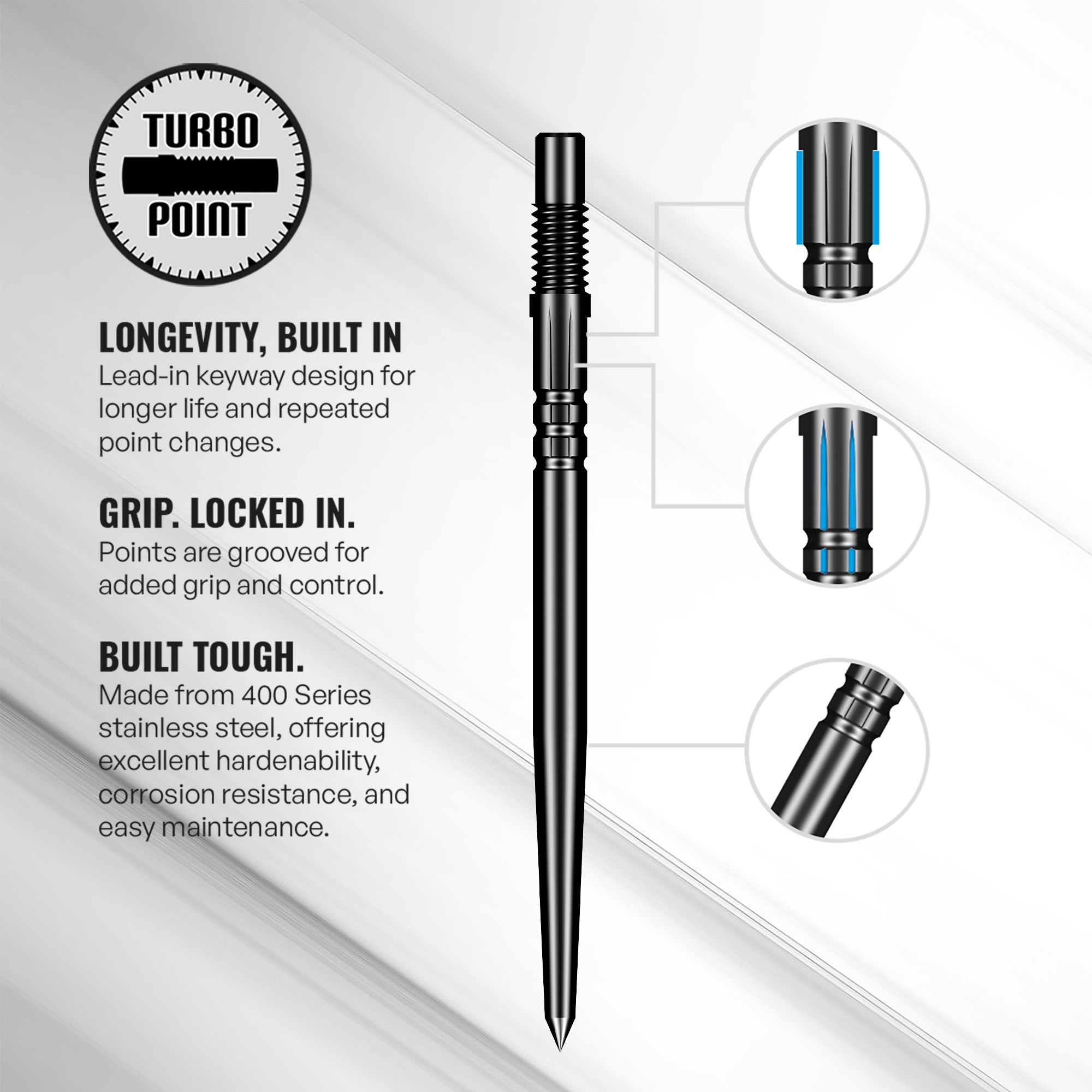Abgebildet ist das Shot Turbo Point Tool. Dieses Werkzeug dient zur Montage und Wartung von Dartspitzen.