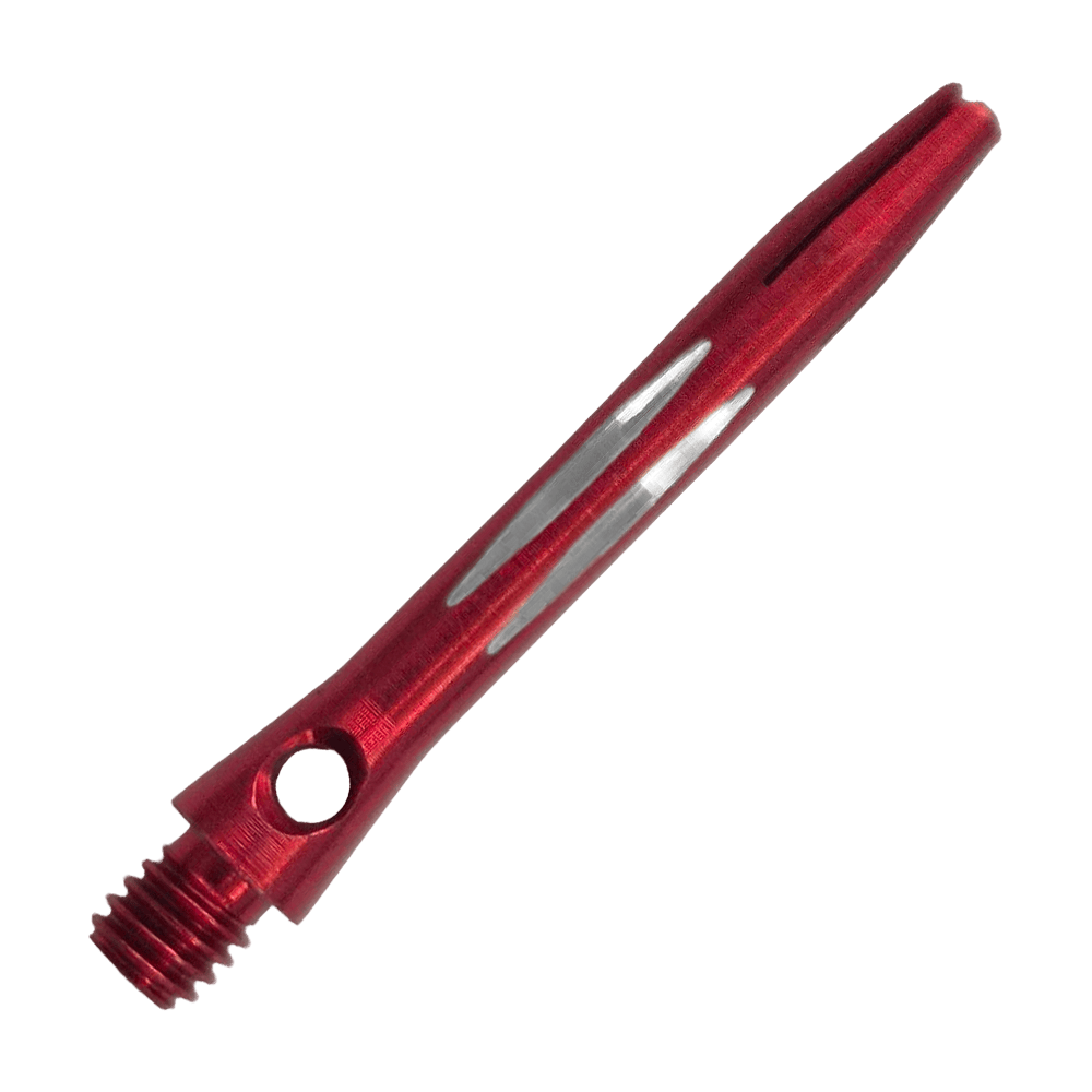 Zu sehen ist der Diamond Cut Aluminium Shafts - Rot - 35mm. Der Schaft besteht aus rot lackiertem Aluminium und hat ein Diamantschliff-Design.