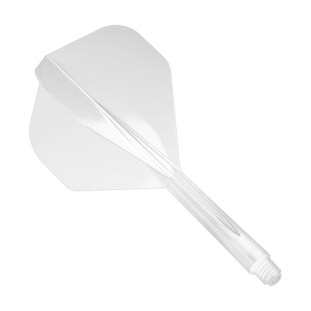 _Condor_Zero_Stress_Clear_Flight_System_Standard_1 Das Bild zeigt das Produkt "Condor Zero-Stress Clear Flight System Standard". Es handelt sich um ein durchsichtiges Dart-Flight-System mit integriertem Schaft.