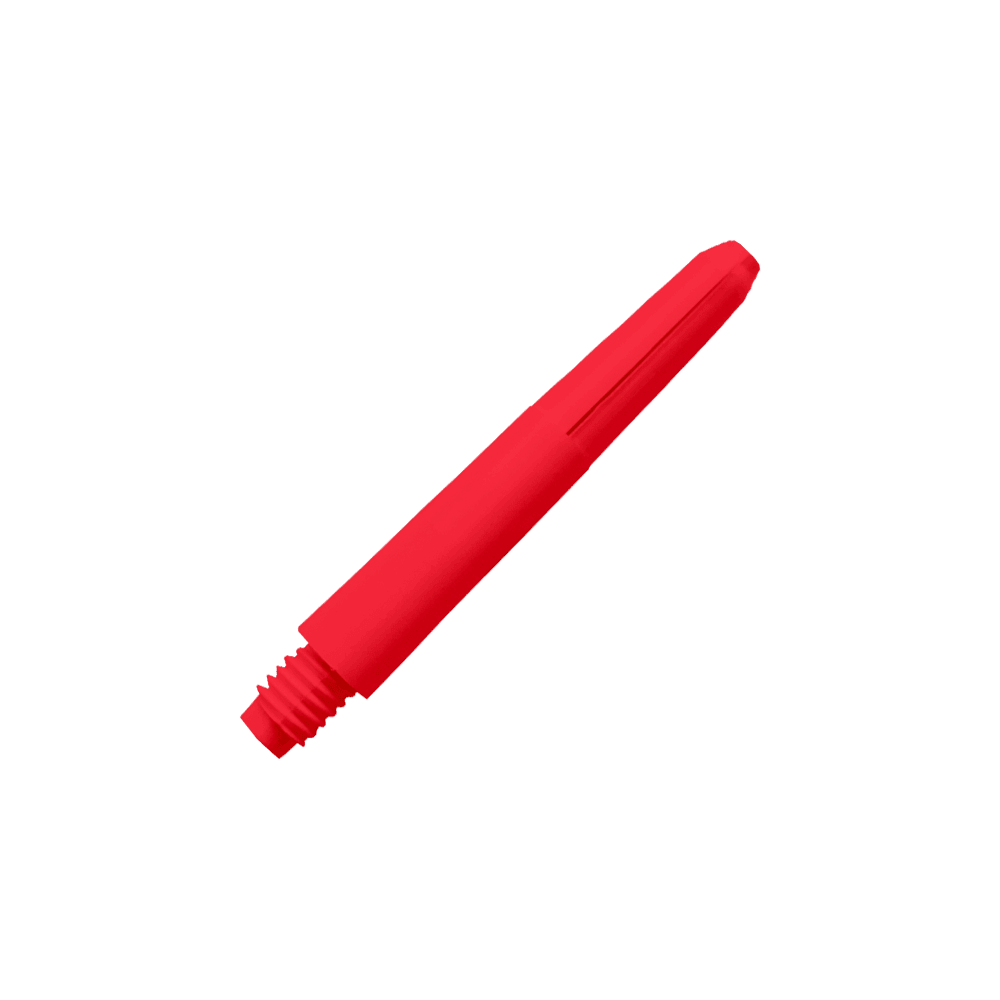 570_Nylon_Shafts_Rot_35mm_2 Das Bild zeigt einen roten Nylon-Schaft. Er hat eine glatte Oberfläche und ist für den Einsatz bei Darts geeignet.