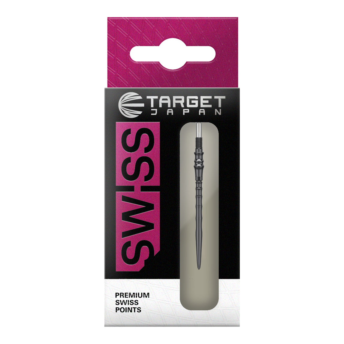 Target Japan Premium Swiss Point Steel Dart Tips - Black Das Bild zeigt die Target Japan Premium Swiss Point Steldartspitzen - Schwarz. Es handelt sich um hochwertige Steeldartspitzen für präzises Dartspiel.