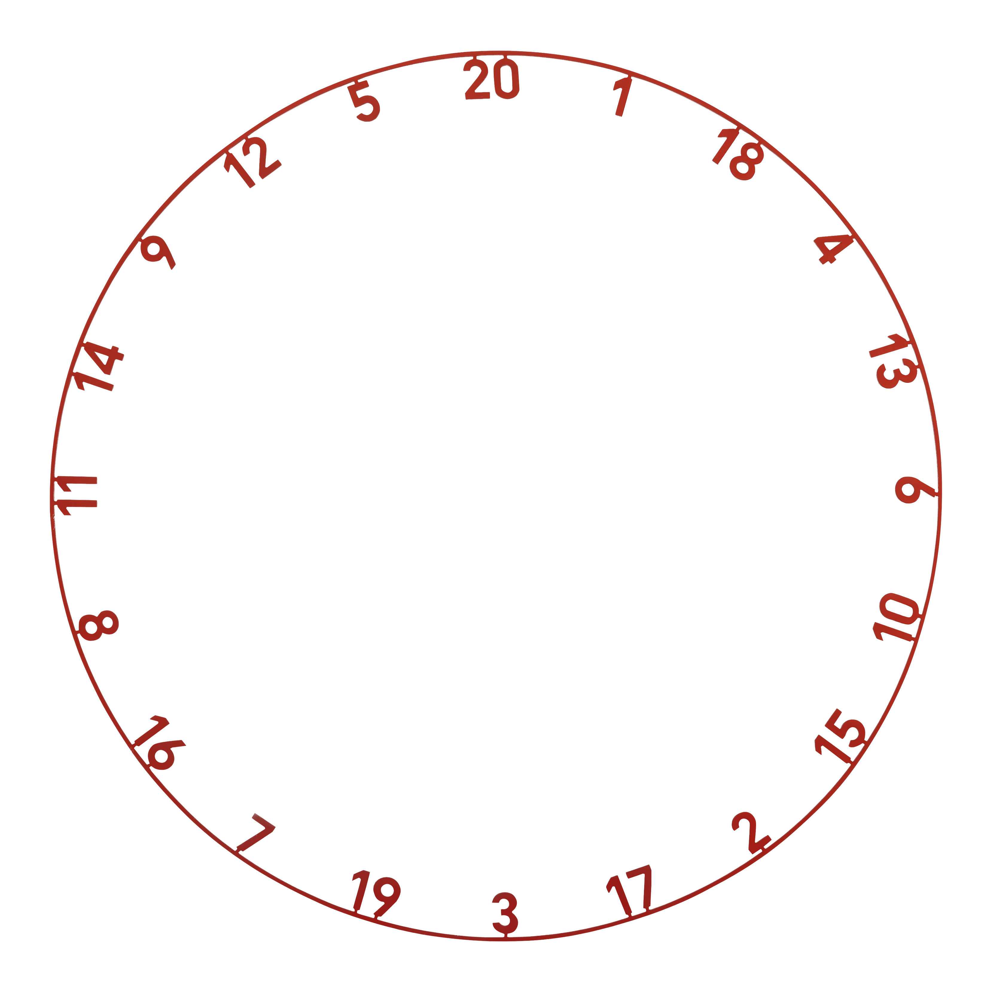 Precise 180 OnePiece Lasercut Number Ring Das Bild stellt das Produkt ONE1003_Precise180_OnePiece_Lasercut_Zahlenring_FadedRed_1 dar. Es handelt sich vermutlich um einen lasergeschnittenen Zahlenring in Rot für ein Dartboard.