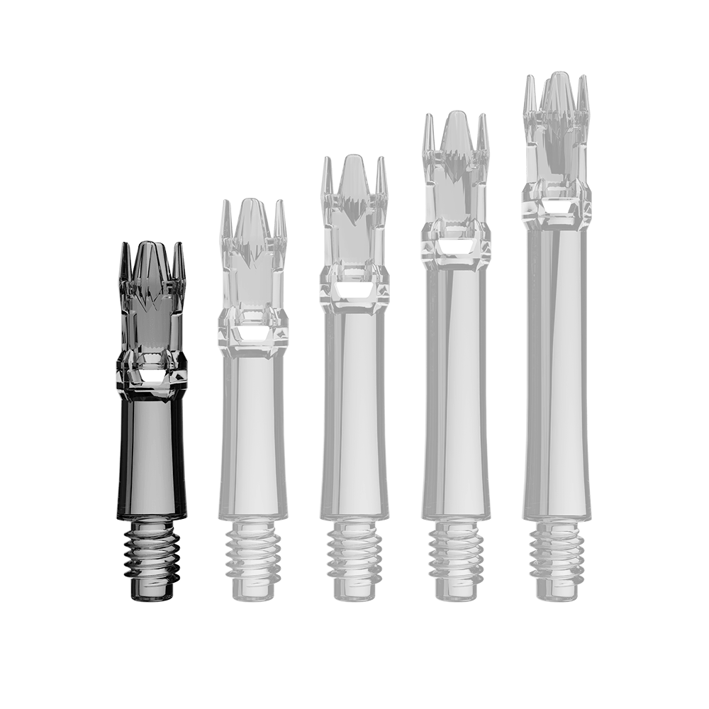 L-Style L-System Replacement Shafts - Clear Black Das Bild zeigt Ersatzshafts in transparentem Schwarz. Sie liegen nebeneinander.