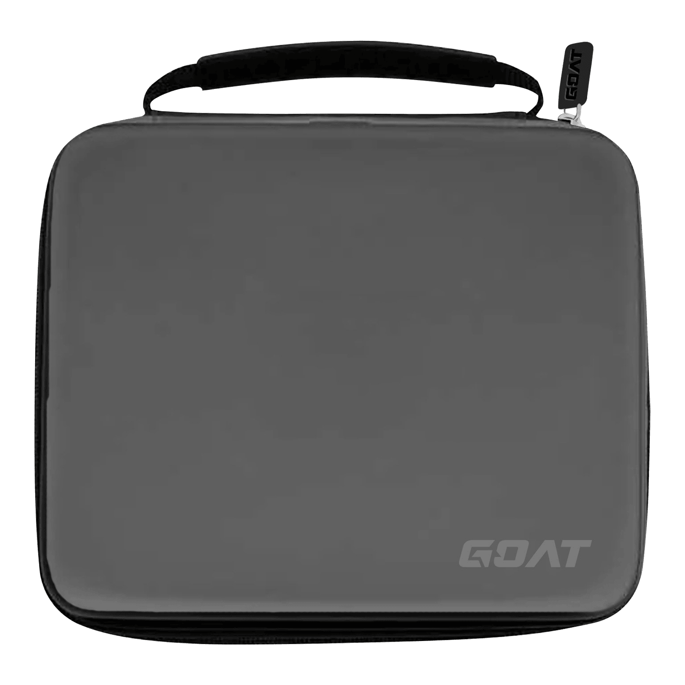 GOAT Locker XXL Dart Wallet Auf dem Bild ist ein graues Etui mit einem Griff und einem Reißverschluss zu sehen. In der rechten unteren Ecke befindet sich das Logo „GOAT“.