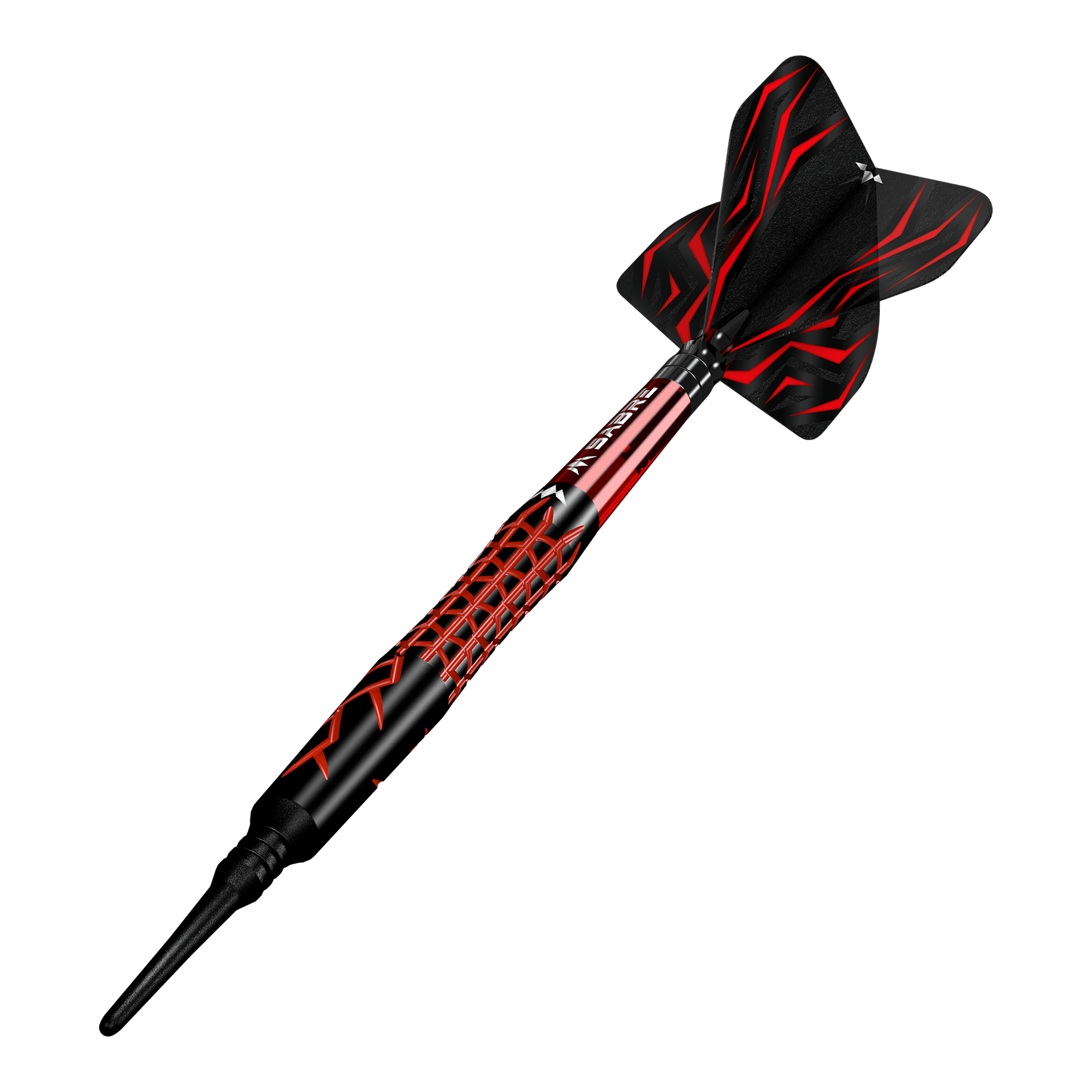 Mission Lava Softdarts - 20g Das Bild zeigt einen Mission Lava Softdart mit einem Gewicht von 20 Gramm. Der Dart ist in Schwarz und Rot gestaltet und hat ein modernes, auffälliges Design.