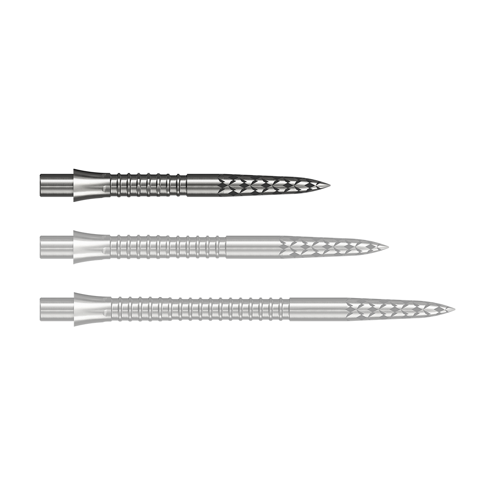 Mission Caliburn EVO dart tips GV logo - silver Das Bild zeigt eine Steeldartspitze aus Silber mit 26 mm Länge. Dieses Produkt wird durch die Datei M002127_Missoin_Caliburn_EVO_GV-Logo_Steeldartspitzen_Silber_26mm_1 dargestellt.