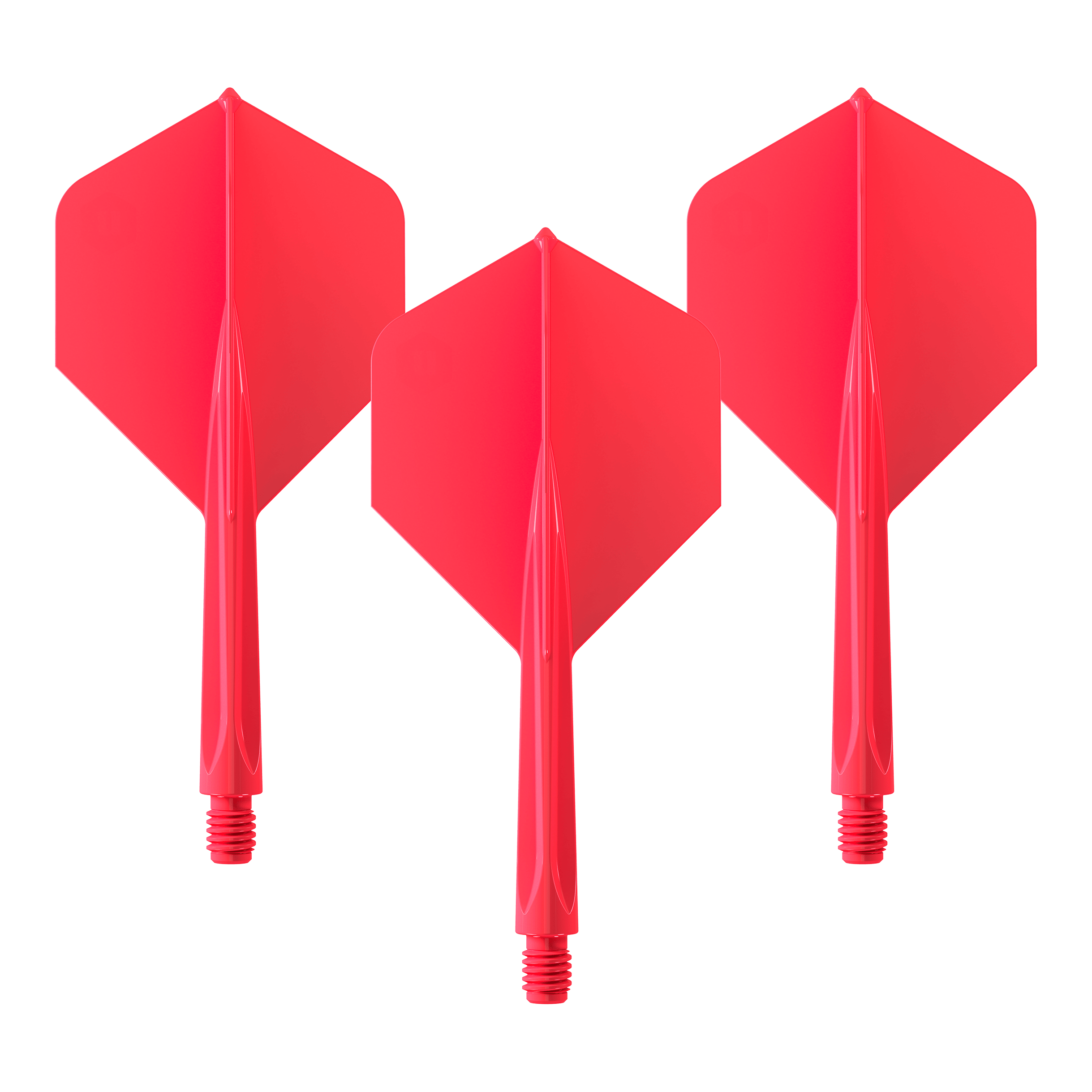 Unicorn Forge All In One Plus No2 Standard Flights Red - Medium Das Bild zeigt drei rote Dartflights mit integriertem Schaft. Es handelt sich um das Produkt "Unicorn Forge All In One Plus No2 Standard Flights Rot - Medium".