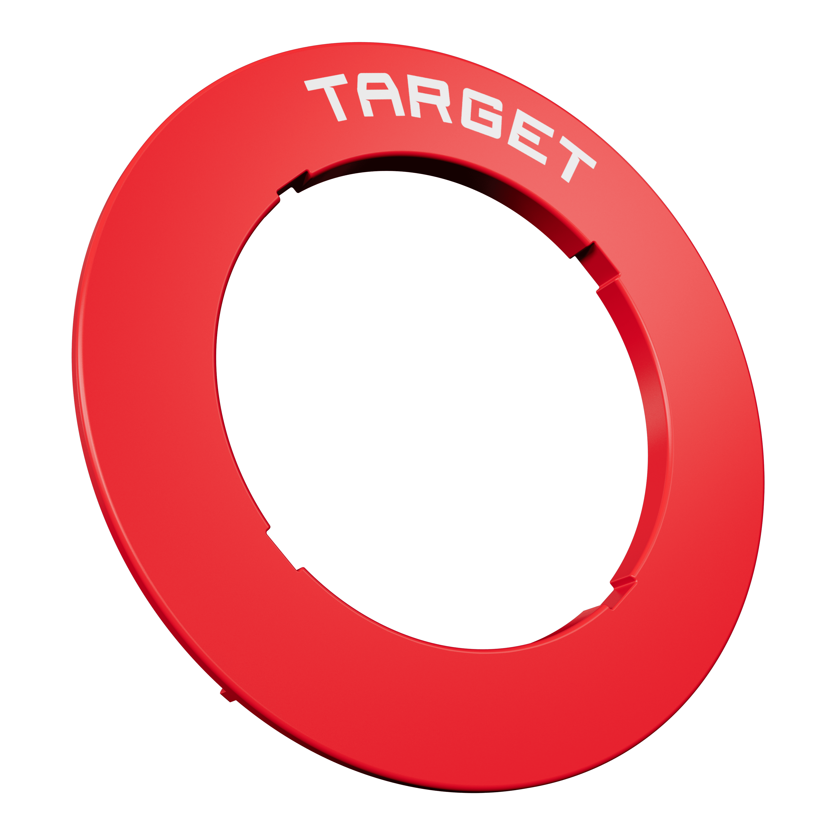 Target Notched Dartboard Surround Das Bild zeigt eine rote Dartboard-Umrandung. Die Oberfläche ist glatt und gleichmäßig.