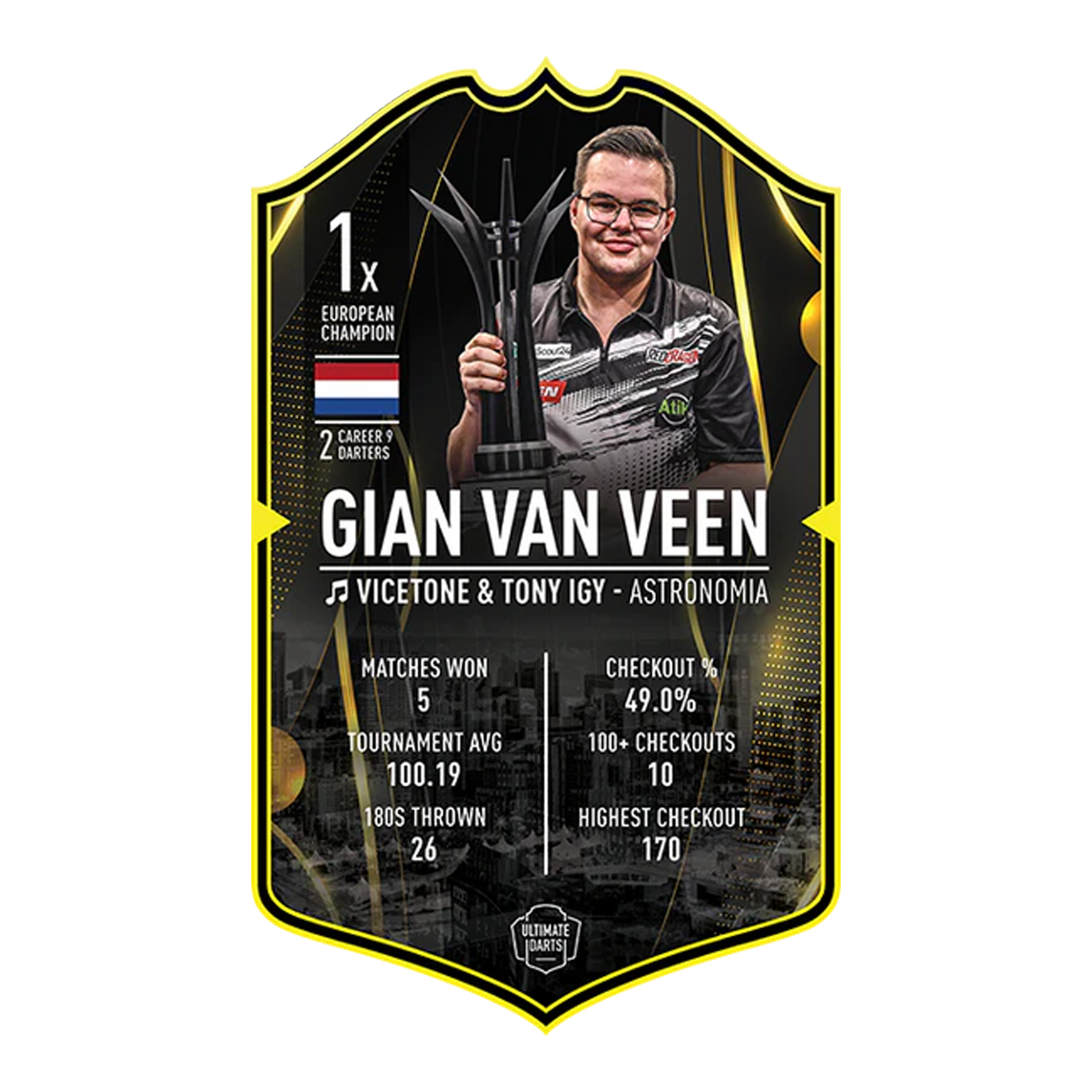Ultimate Darts Card - Gian Van Veen Ultimate Darts Card - Gian Van Veen. Diese Karte zeigt den Spieler Gian Van Veen aus der Ultimate Darts Card Serie.