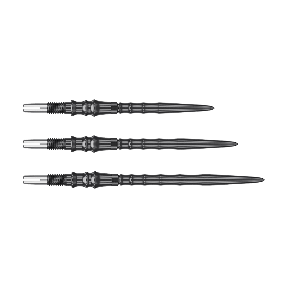 Das Bild zeigt die Target Japan Premium Swiss Point Steeldartspitzen in Schwarz. Die Spitzen sind robust und bieten einen sicheren Halt im Board.