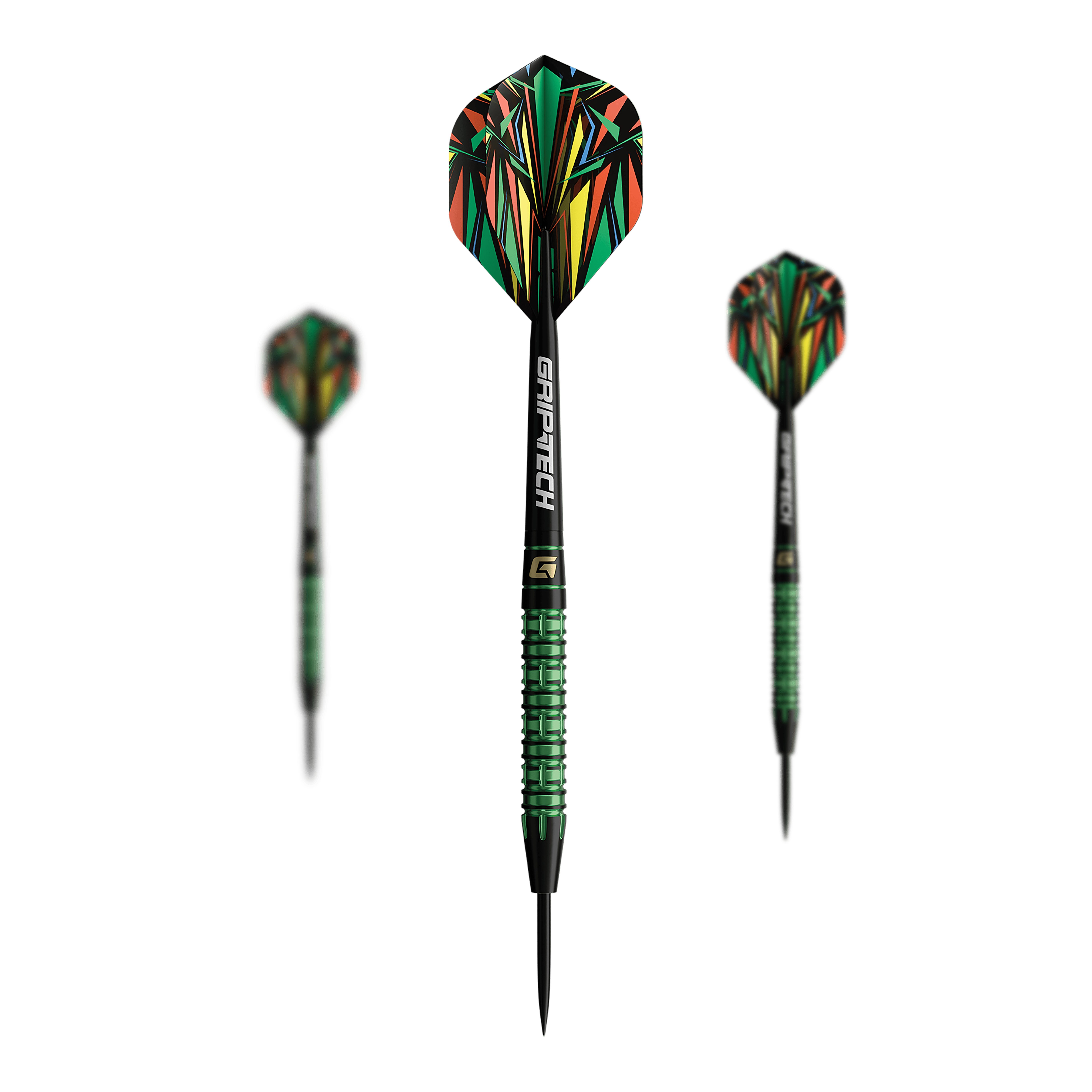 Dieses Bild zeigt die GOAT Athlete Green Tungsten Steeldarts. Auf dem Foto ist die grüne Variante der Steeldarts zu sehen.