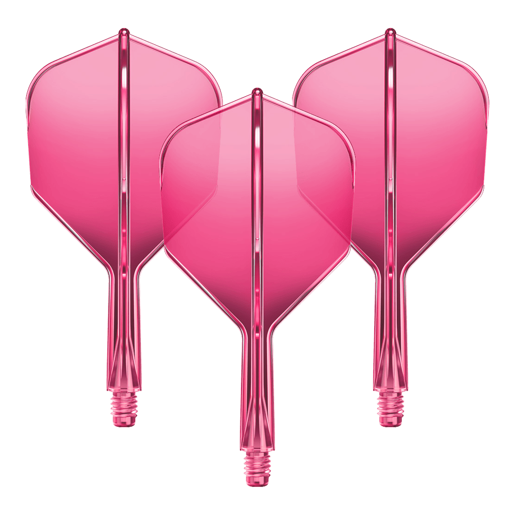 Abgebildet ist ein Flight-Shaft-System für Darts in Neonpink mit einer Länge von 19mm. Das Set gehört vermutlich zur GOAT A1R No6 Serie.