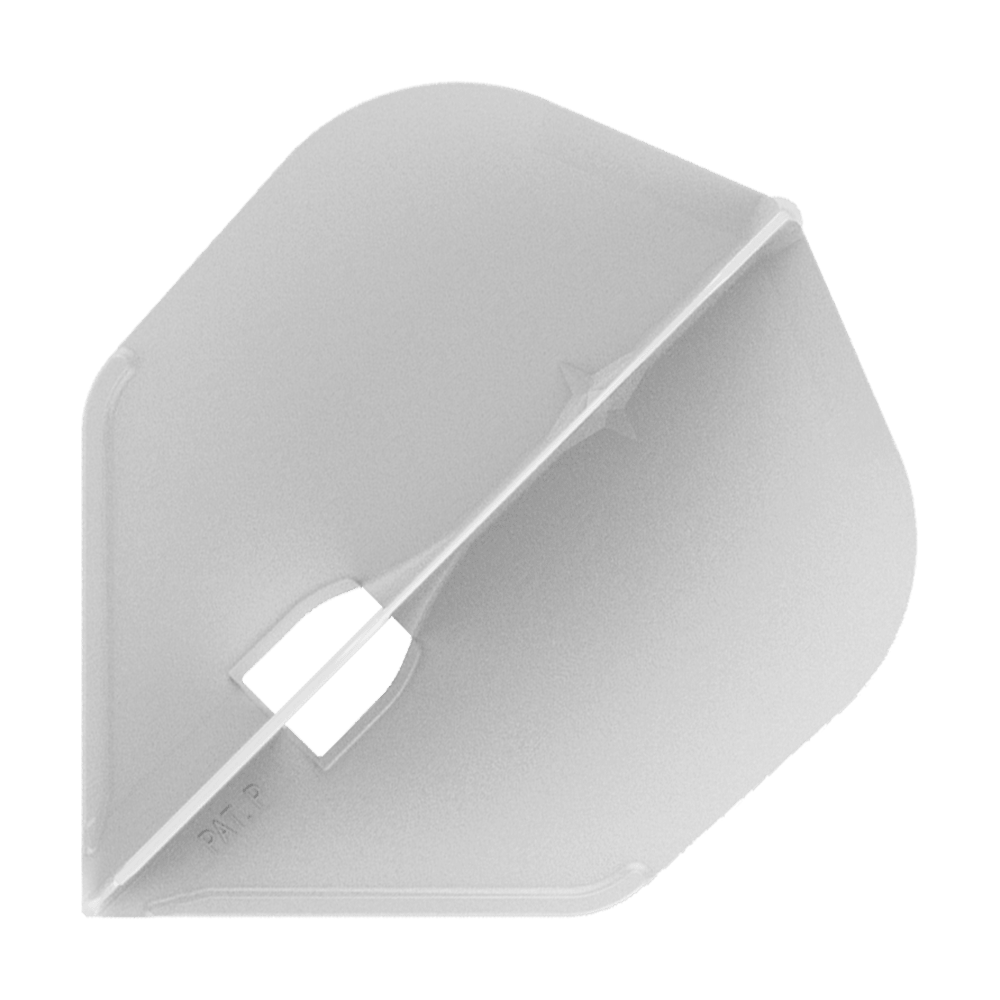 L-Style Flights Champagne - L3PRO Shape Dies ist ein weißes, transparentes Dart-Flügel (Flight) in klarer Ausführung. Es hat eine klassische, leicht eckige Form und besteht aus Kunststoff.