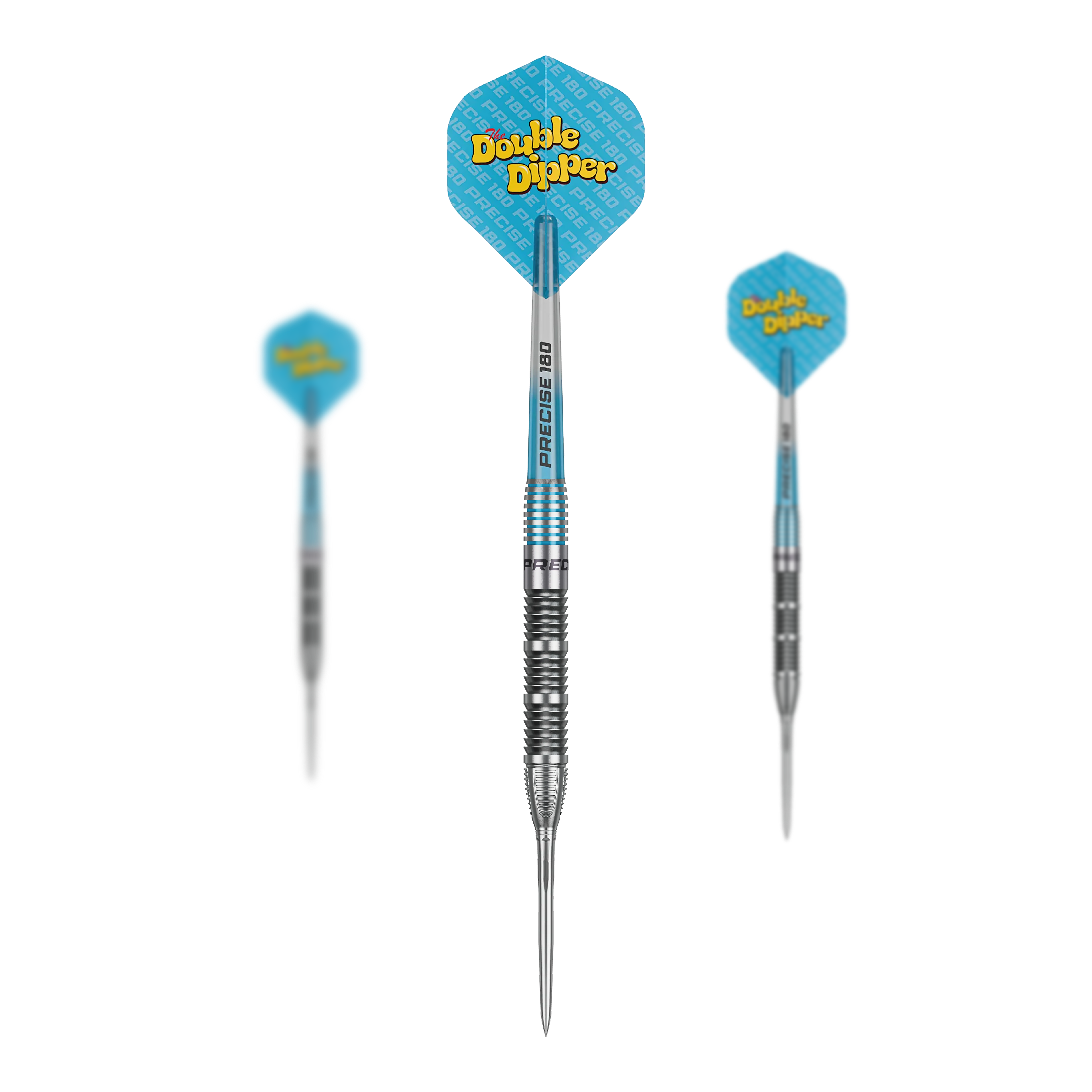 Precise 180 Bela Schugmann Double Dipper V1 steel darts Das Bild zeigt ein Set der Precise 180 Bela Schugmann Double Dipper V1 Steeldarts. Das Set ist ideal für Dartliebhaber.