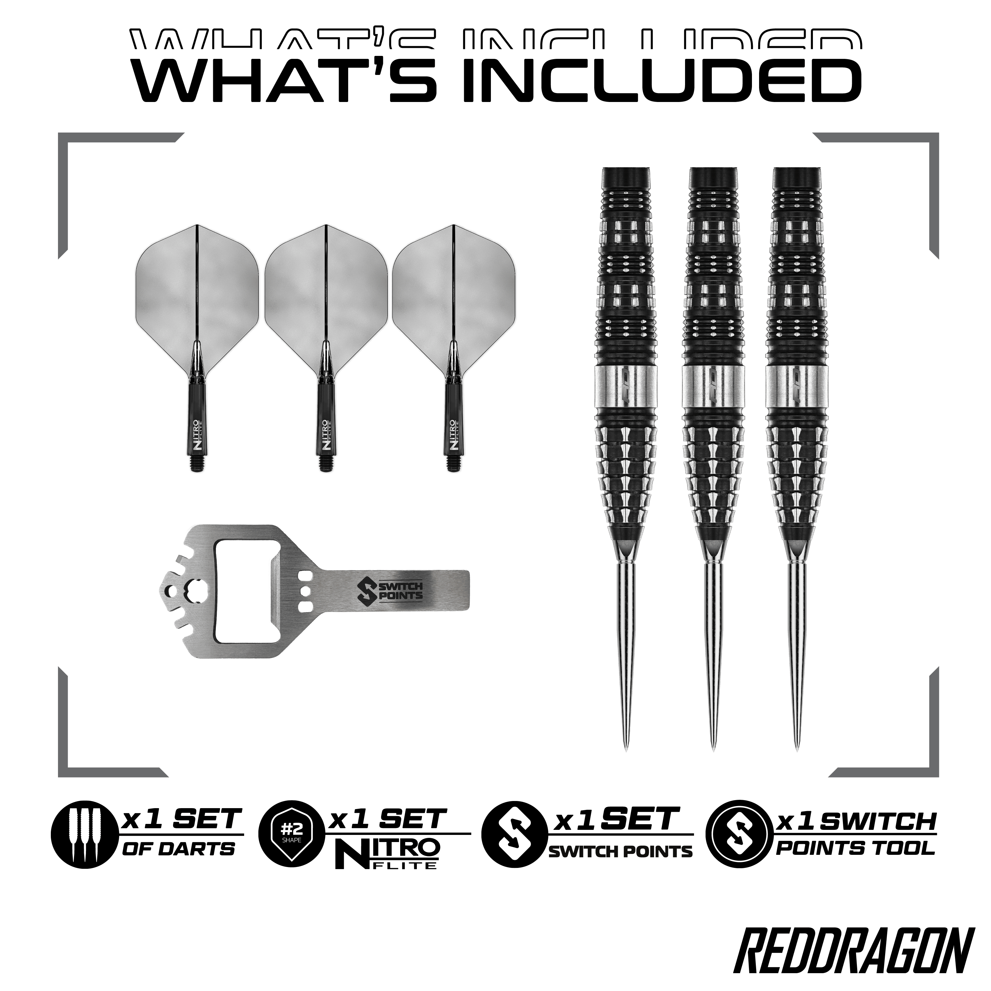 Abgebildet sind die Red Dragon Recon Torpedo Steeldarts - 23g. Dieses Produkt ist für Präzision und hohe Leistung entwickelt.