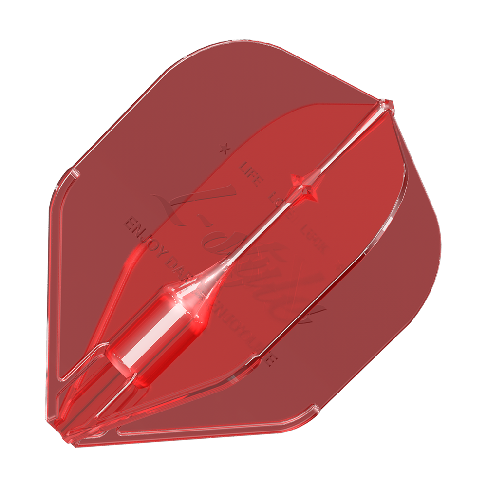 L-Style Fantom L1EZ Flights Red Das Bild zeigt ein rotes Dartflight mit dem Namen „L-Style Fantom L1EZ Flights Red“. Das Flight hat eine transparente Struktur und eine klassische Form.