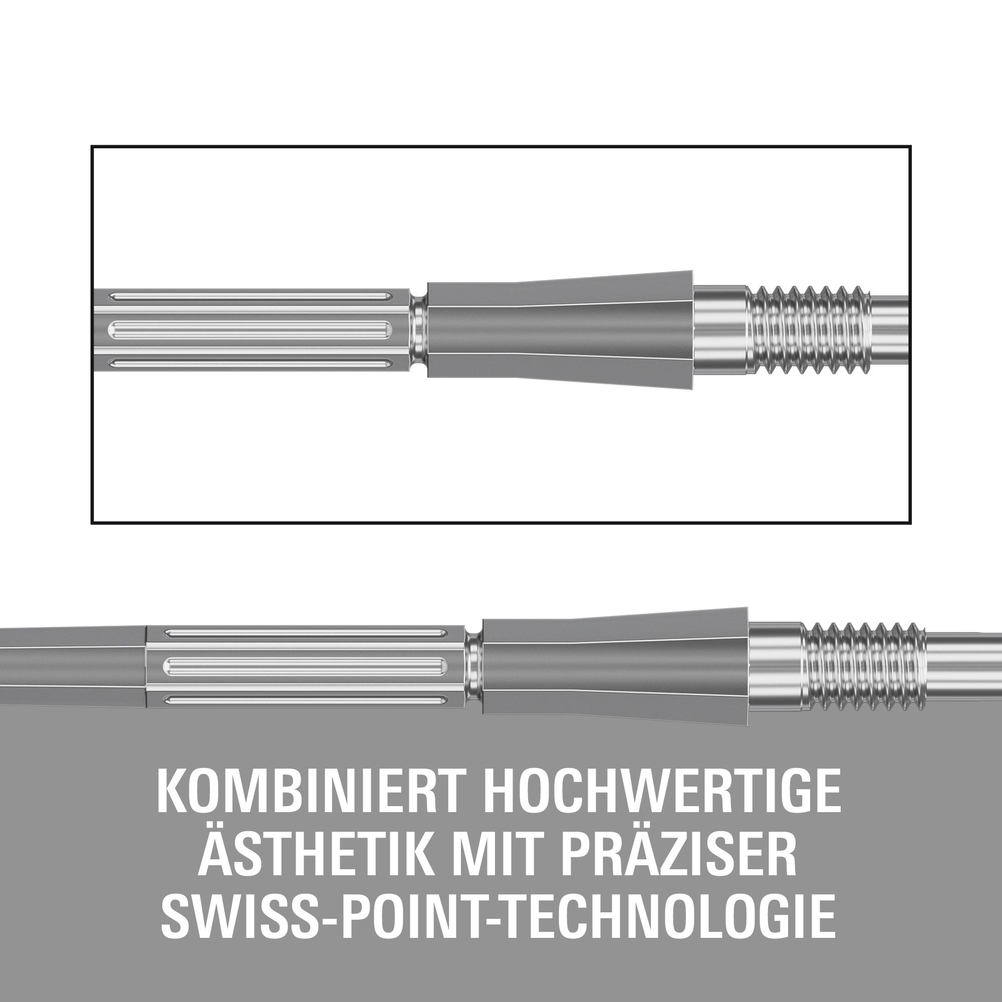 Target Elysian Archetype 43 Swiss Point Steeldartspitzen in Silber. Diese Dartspitzen sind für präzises Werfen entwickelt.
