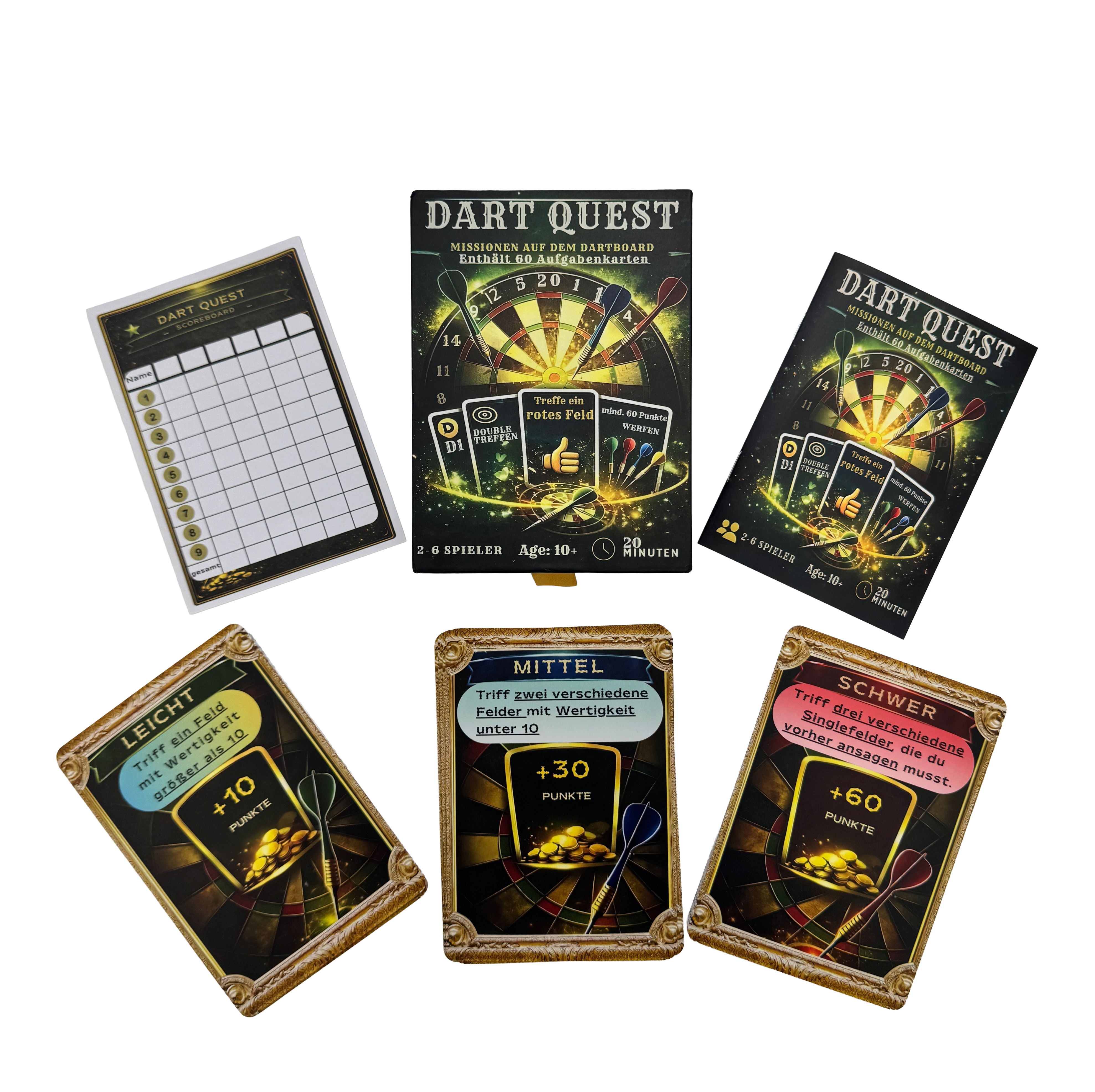 Dart Quest card game Auf diesem Bild sieht man das Dart Quest Kartenspiel. Es sorgt für Spaß und Abwechslung.