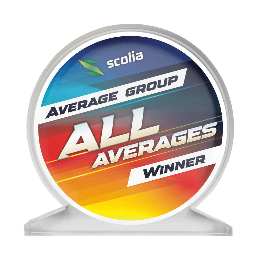 Scolia Acrylic Glass Trophy - Winner Das Bild zeigt einen Acrylglas-Pokal für alle Durchschnitte, genannt AllAverages. Er kann für verschiedene Kategorien im Dartsport vergeben werden.