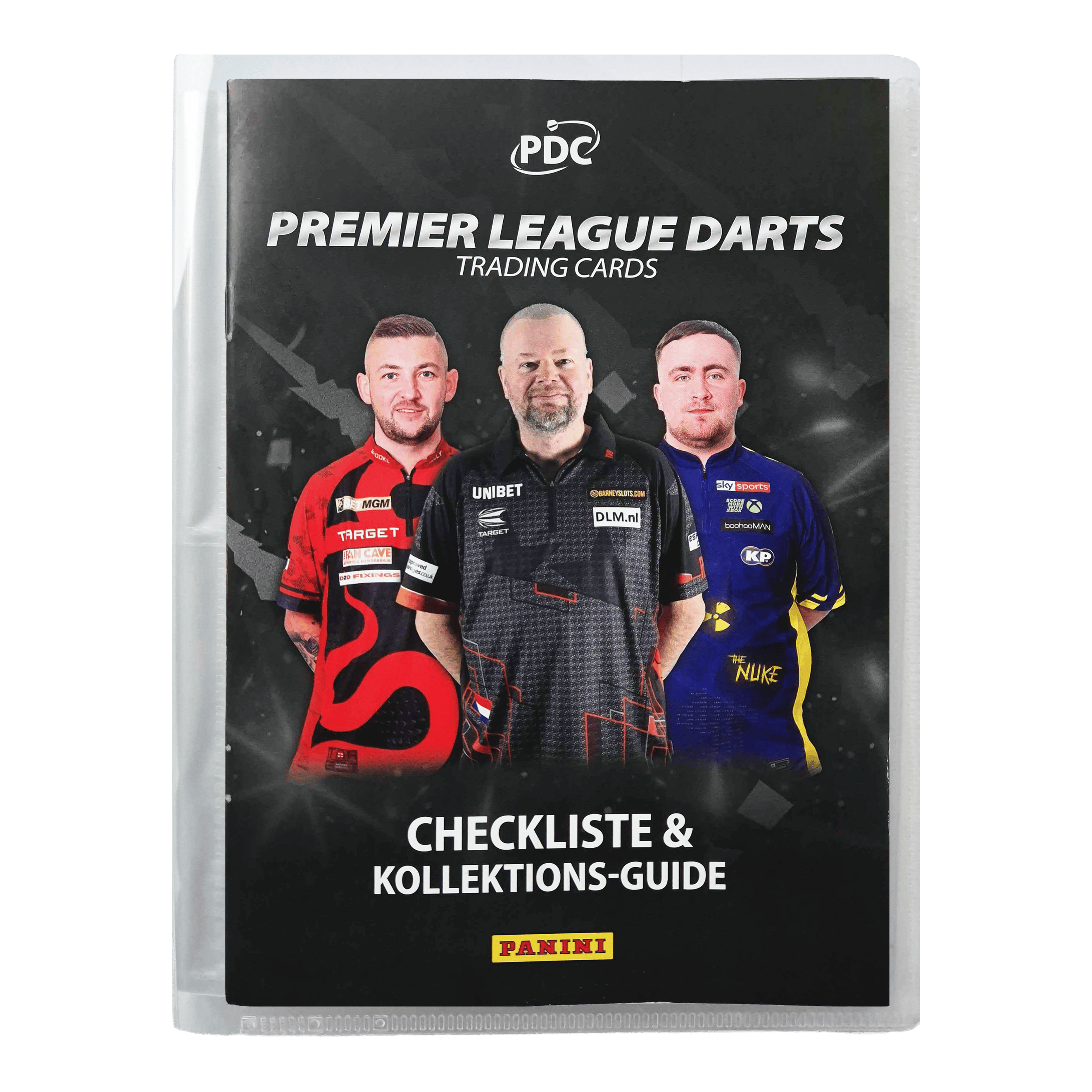 Panini Premier League Darts 2025 Collector's Binder Der Panini Premier League Darts 2025 Sammelordner ist auf dem Bild zu sehen. Der Ordner wird für das Sammeln und Aufbewahren von Darts-Stickern verwendet.