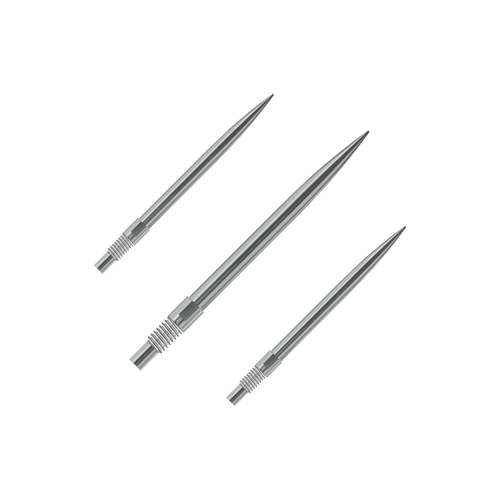 Harrows Quick Point Dart Tips - Silver Gezeigt wird ein Set Harrows QuickPoint Dartspitzen in Silber mit 30mm Länge. Dieses Bild verdeutlicht den Lieferumfang der Dartspitzen.