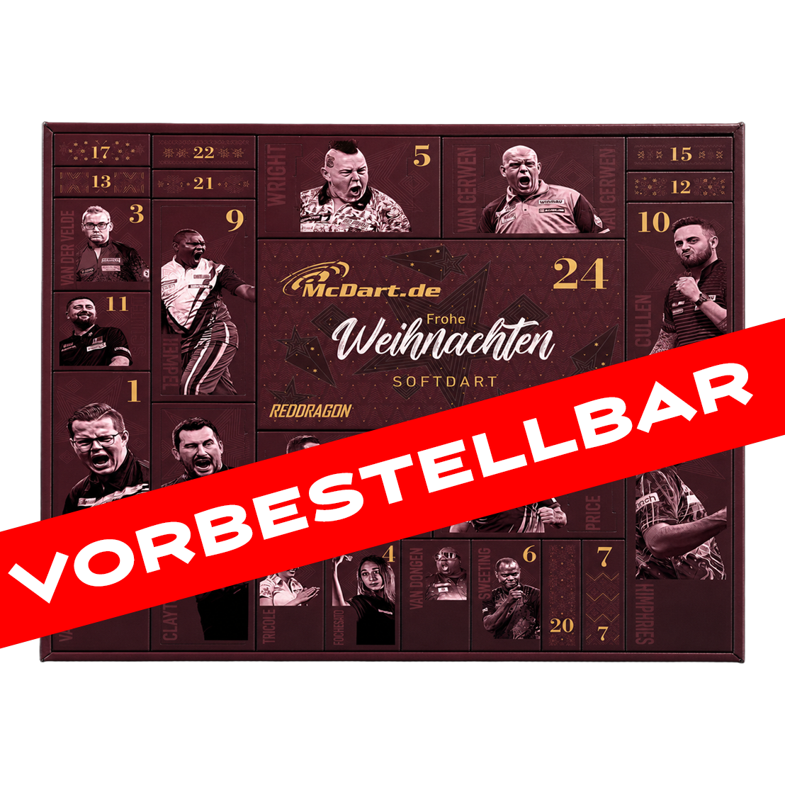 McDart Premium Advent Calendar 2026 for Soft Dart Players Abbildung des McDart Premium Adventskalender 2026 für Softdart-Spieler. Das Produkt richtet sich an Fans des Softdarts.