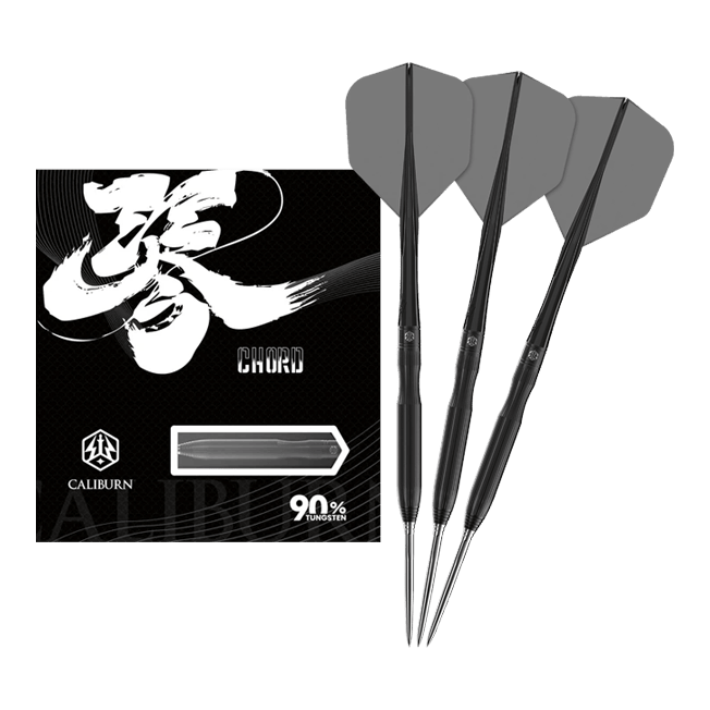 Caliburn Chord C1 steel darts - 21.5g Dieses Bild zeigt den Caliburn Chord C1 Steeldart mit 21,5g in voller Länge. Der Pfeil ist klar und detailliert dargestellt.
