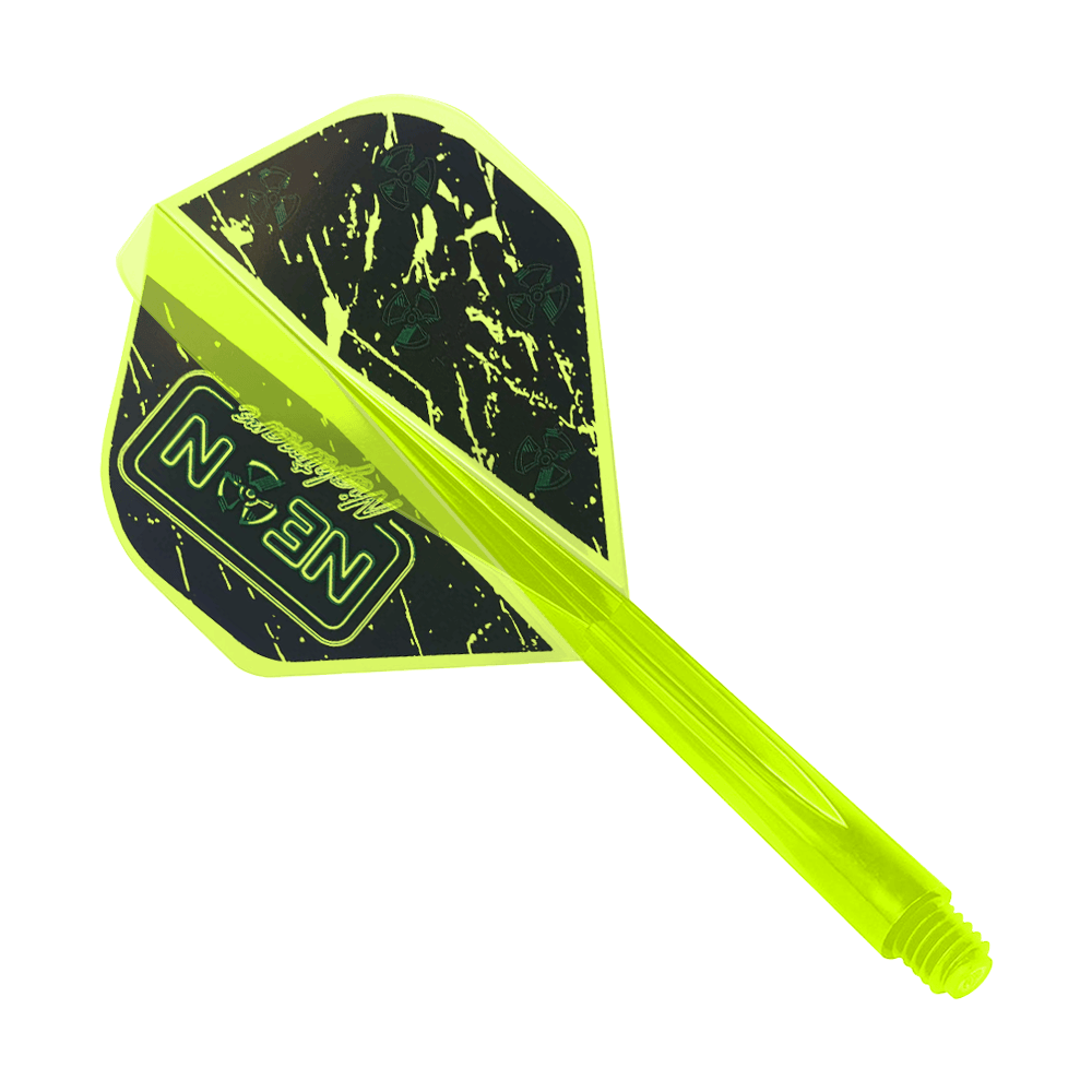 Condor AX Stowe Buntz Neon Nightmare Flight System Yellow - Standard Dieses Bild zeigt das Produkt "Condor AXE Stowe Buntz Neon Nightmare Flight-System Gelb - Standard". Es handelt sich um ein neon-gelbes Dart-Flight-System mit schwarzem und gelbem Muster.