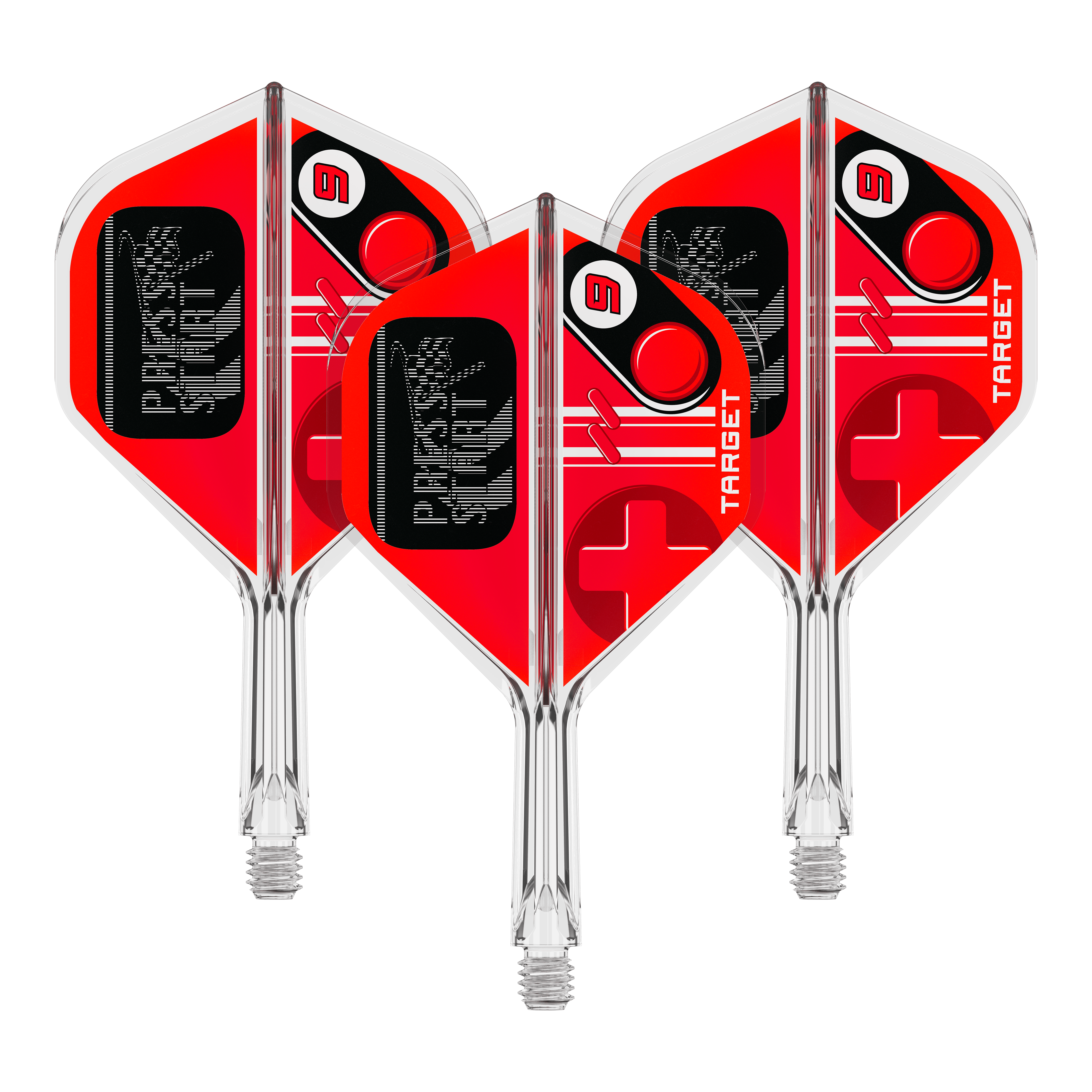 Auf dem Bild ist ein Set Flights für Darts mit dem Namen 410585 Target K-Flex PressStart No2 Standard 19mm zu erkennen. Es ist ein Produkt zur Ausstattung von Dartpfeilen.