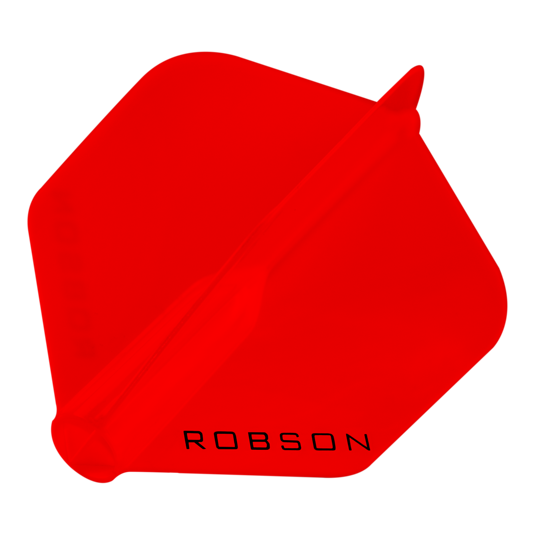Robson Plus Standard Flights Das Bild zeigt ein rotes Dart-Flight mit der Aufschrift "ROBSON". Die Form ist sechseckig und das Flight ist vollständig in Rot gehalten.