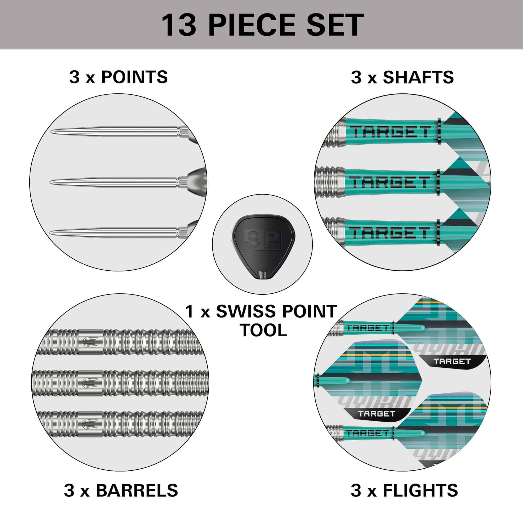 Target Hydro 01 Swiss Point steel darts Abgebildet ist das Produkt Target Hydro 01 Swiss Point Steeldarts. Die Steeldarts sind detailreich dargestellt.