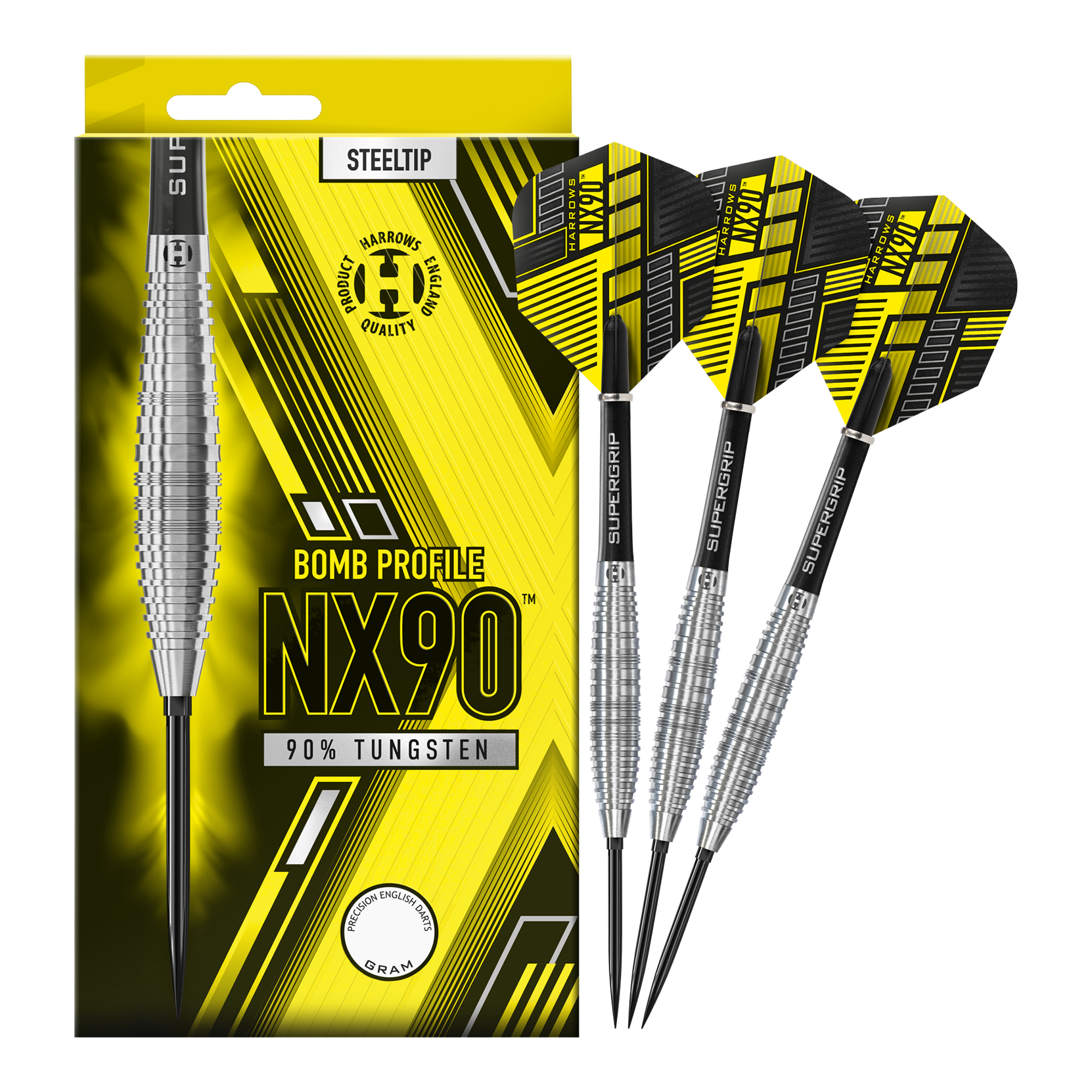 Harrows NX90 Bomb Quick Point Steel Darts Gezeigt werden die Harrows NX90 Bomb Quick Point Steeldarts. Diese Darts bieten ein präzises Wurfverhalten für den Spieler.