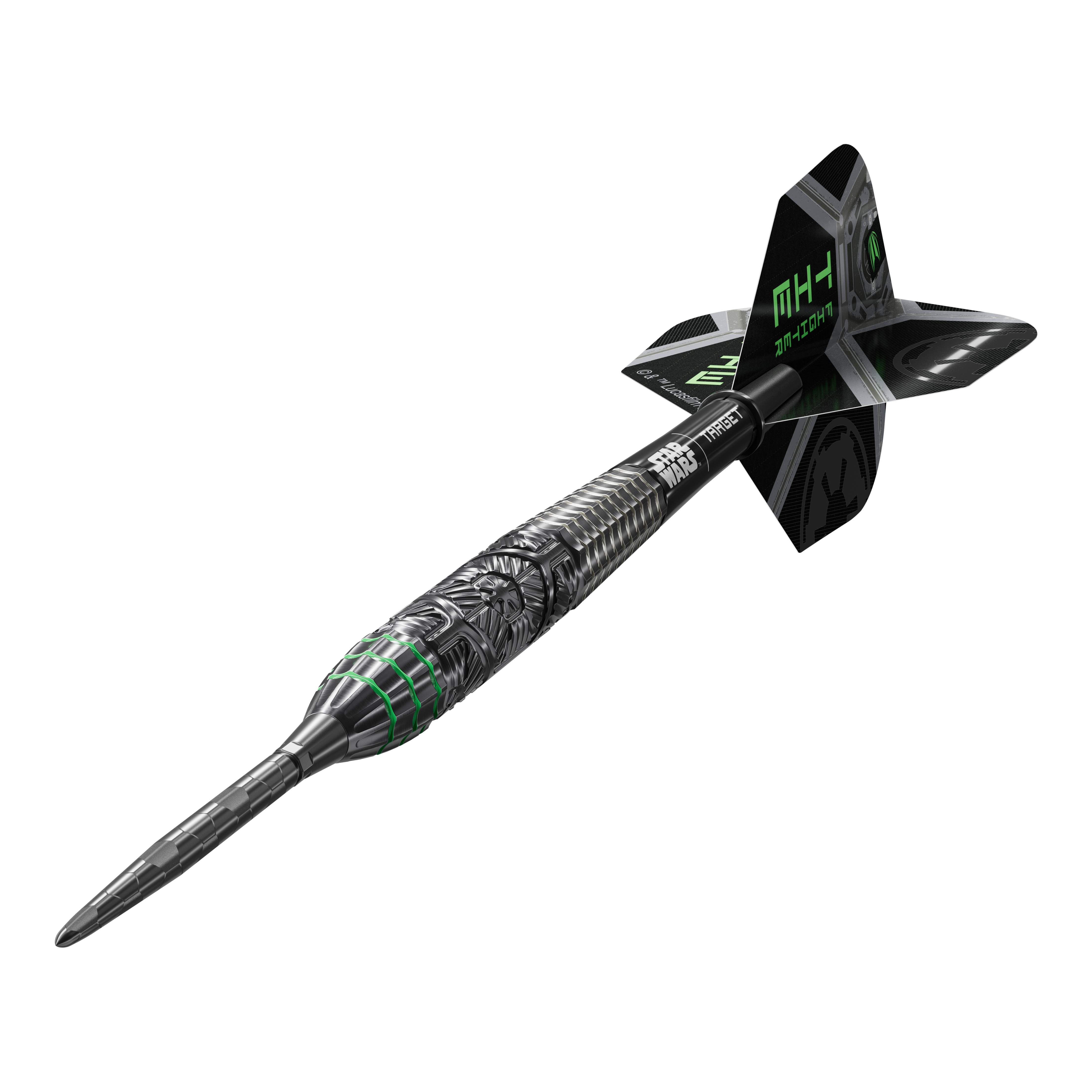 Target Star Wars Tie Fighter Swiss Point Steel Darts Abgebildet sind die Target Star Wars Tie Fighter Swiss Point Steeldarts. Das Produkt richtet sich an Fans von Star Wars und Darts.