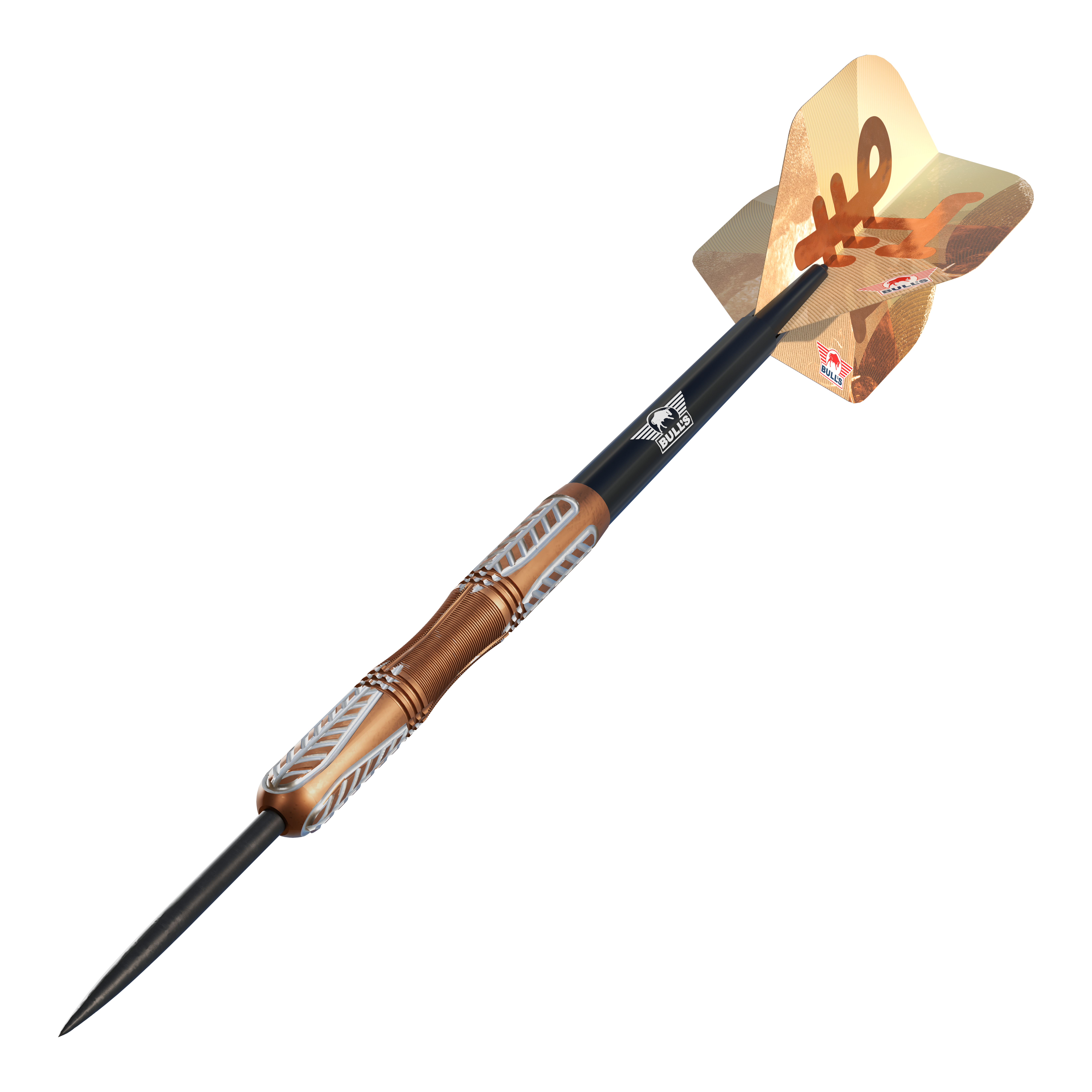 Bulls NL Bronzo True Steel Darts - 23g Bulls NL Bronzo True Steeldarts mit 23 Gramm Gewicht sind abgebildet. Das Bild zeigt Steeldarts mit typischem bronzefarbenem Design.