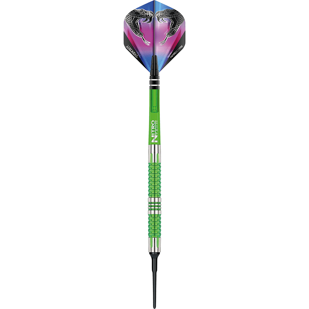 RD1917-Red-Dragon-Peter-Wright-Snakebite-Mamba-2-Softdarts-1ihegDLofLWykx Red Dragon Peter Wright Snakebite Mamba 2 Softdarts einzeln nebeneinander angeordnet. Die Barrels haben ein besonders auffälliges Muster.