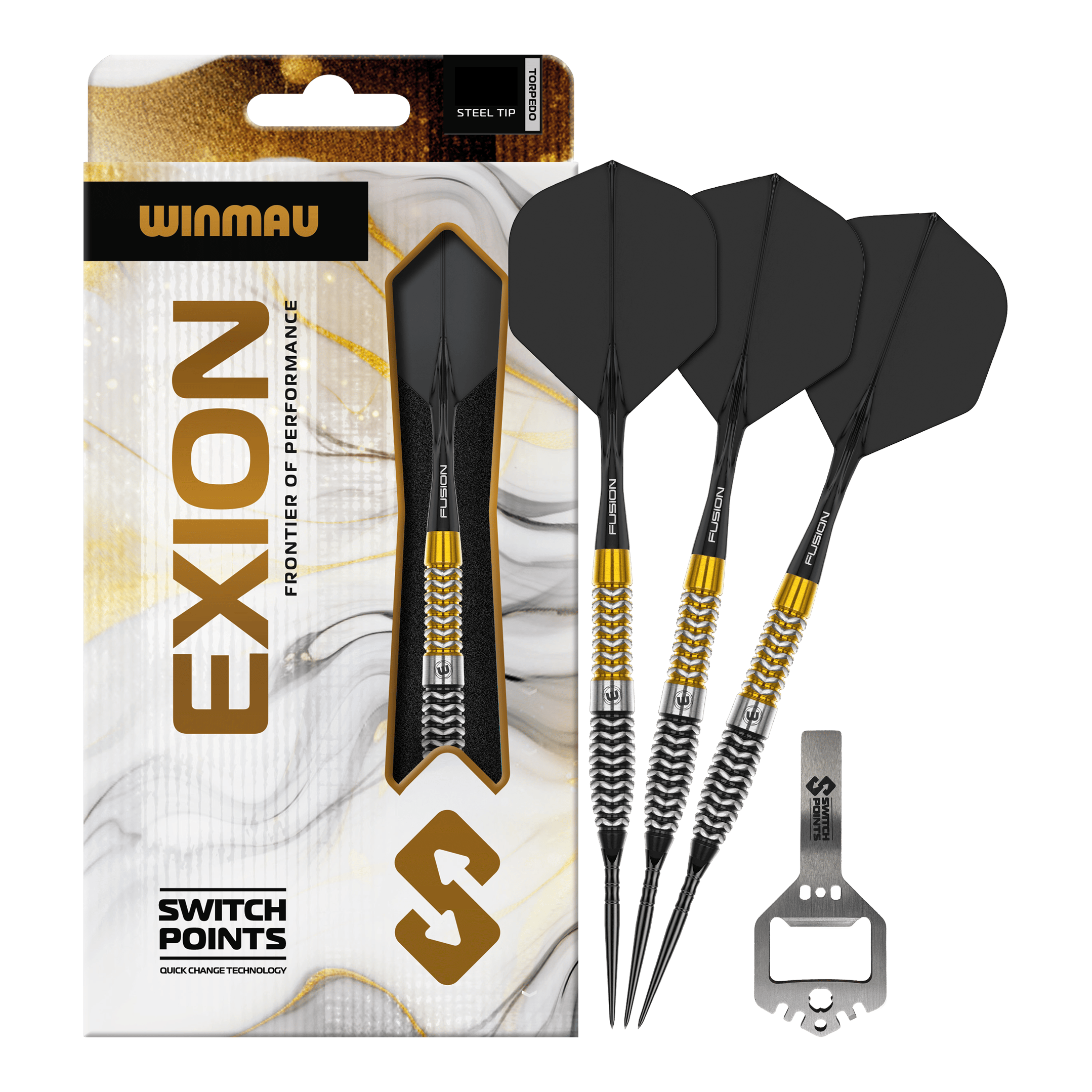 Winmau Exion Torpedo Switch Points Steeldarts Das Bild zeigt vermutlich Winmau Exion Torpedo Switch Points Steeldarts in voller Ansicht. Es handelt sich um ein Dartprodukt für Dartspieler.
